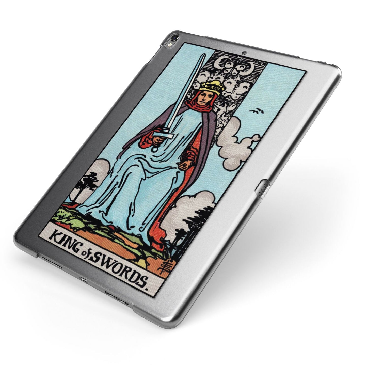 King of Swords Tarot Card Apple iPad Case on Grey iPad Side View