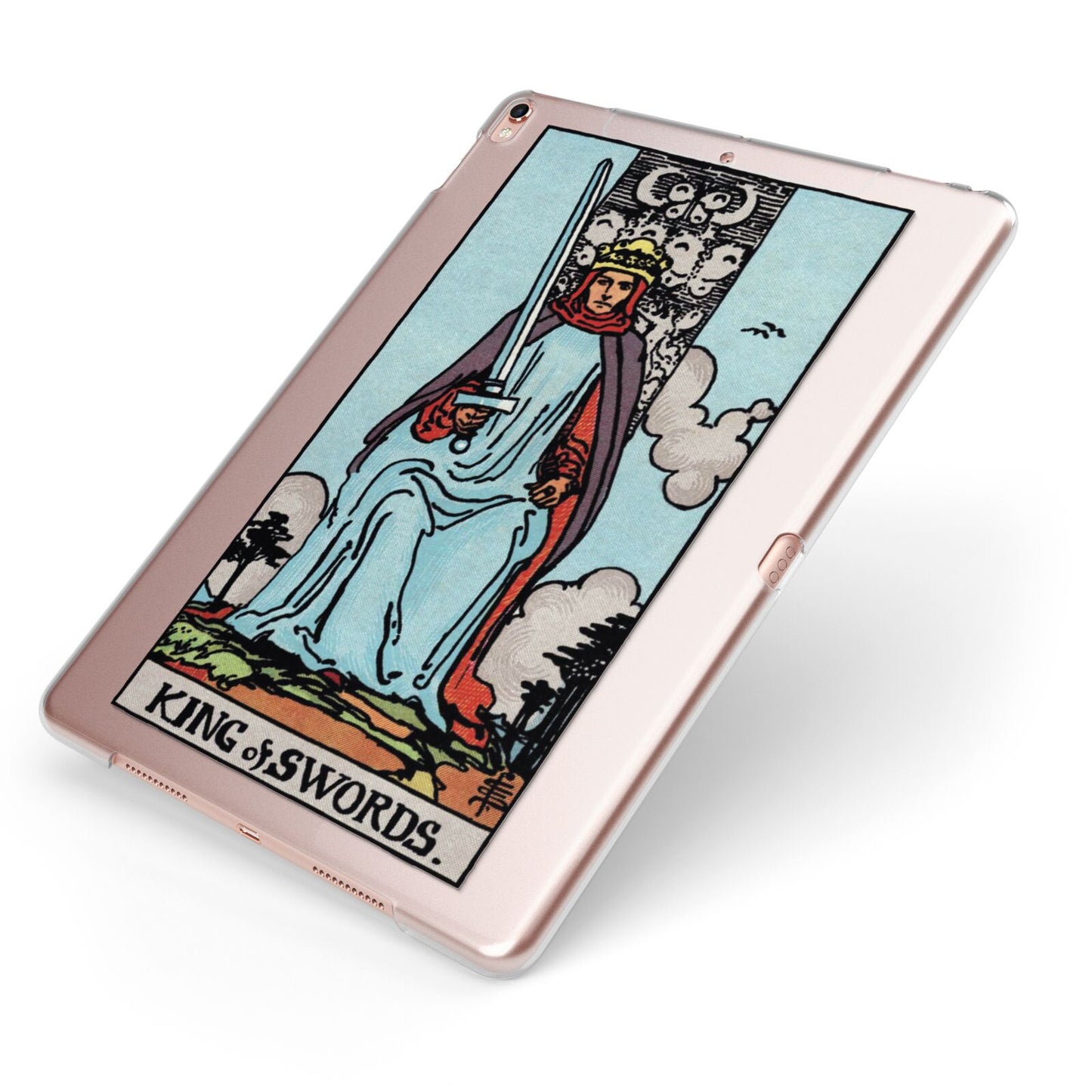 King of Swords Tarot Card Apple iPad Case on Rose Gold iPad Side View