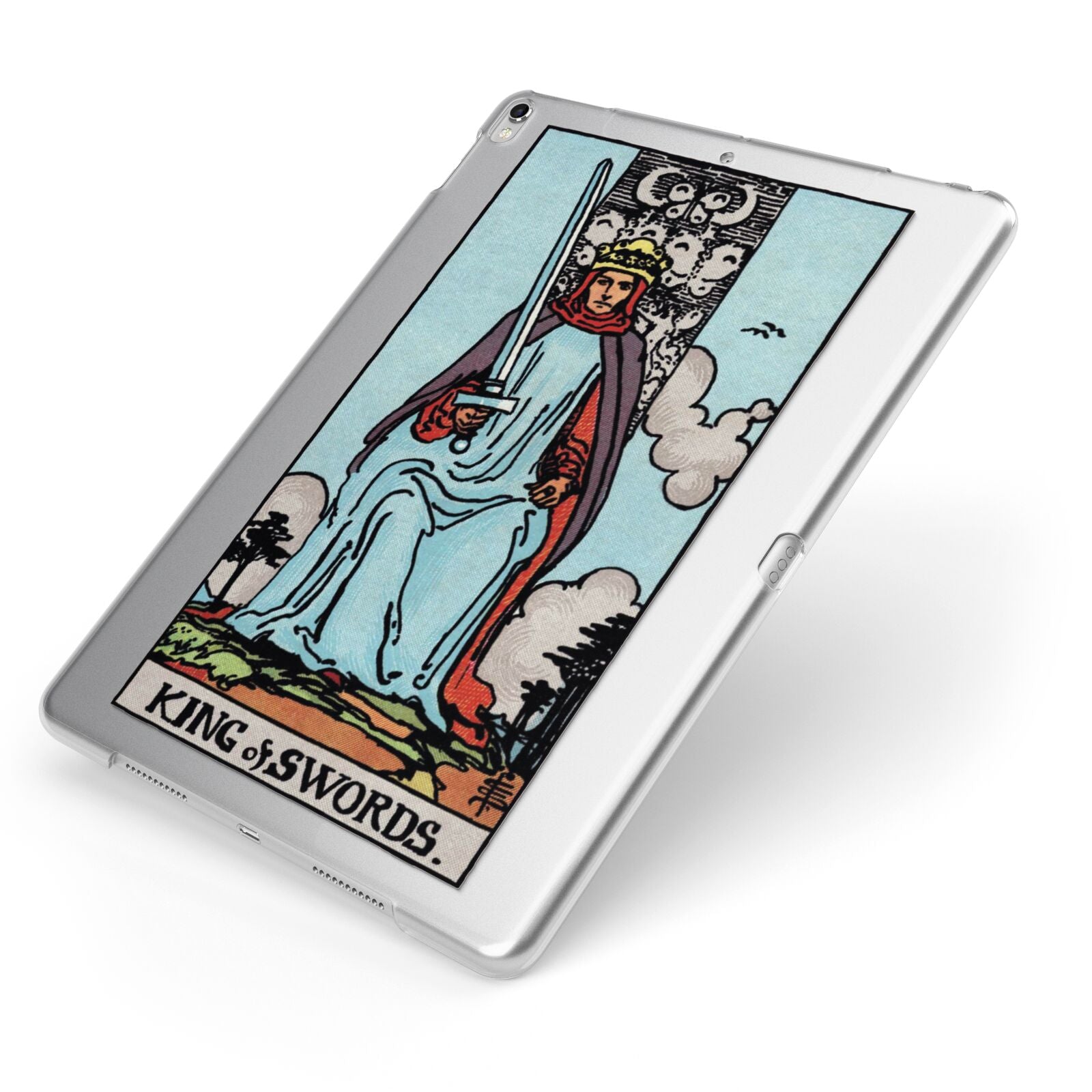 King of Swords Tarot Card Apple iPad Case on Silver iPad Side View