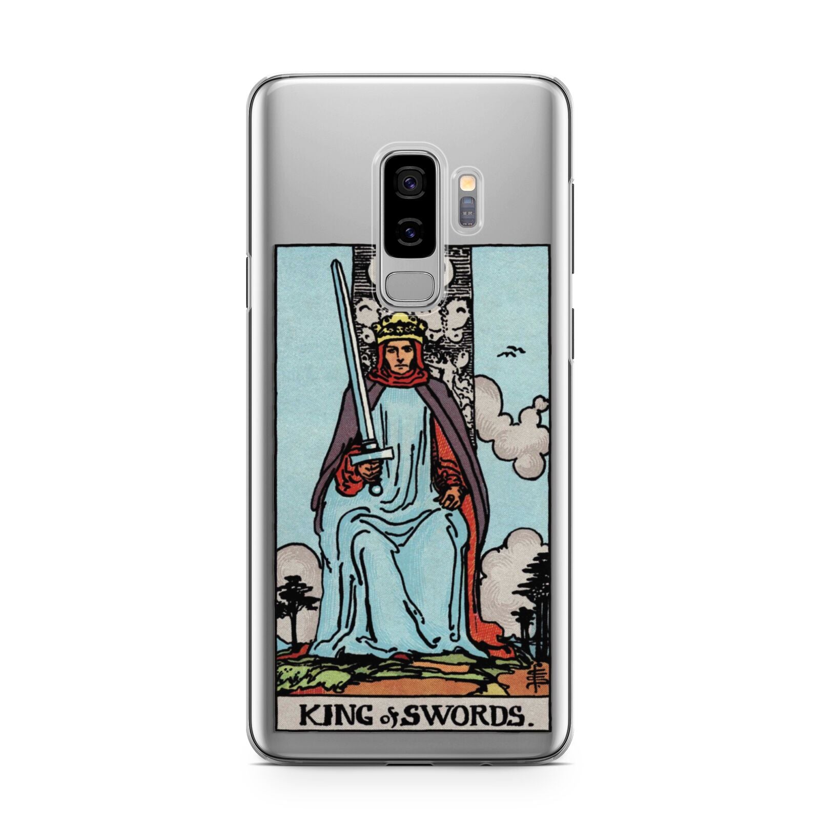 King of Swords Tarot Card Samsung Galaxy S9 Plus Case on Silver phone