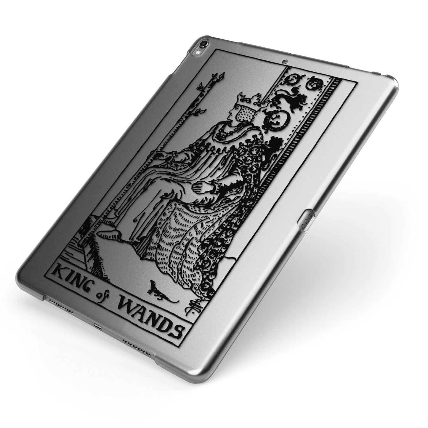 King of Wands Monochrome Apple iPad Case on Grey iPad Side View