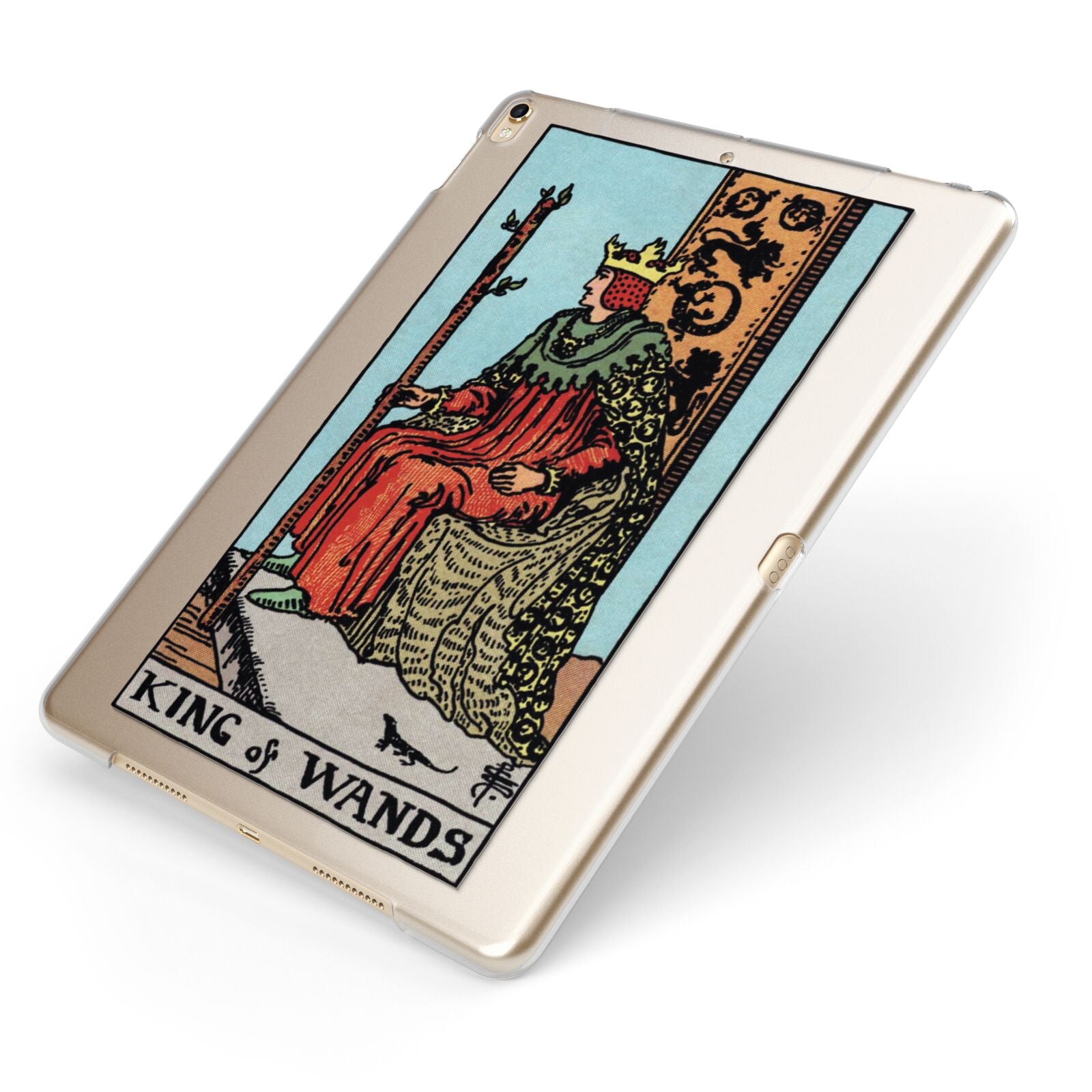 King of Wands Tarot Card Apple iPad Case on Gold iPad Side View