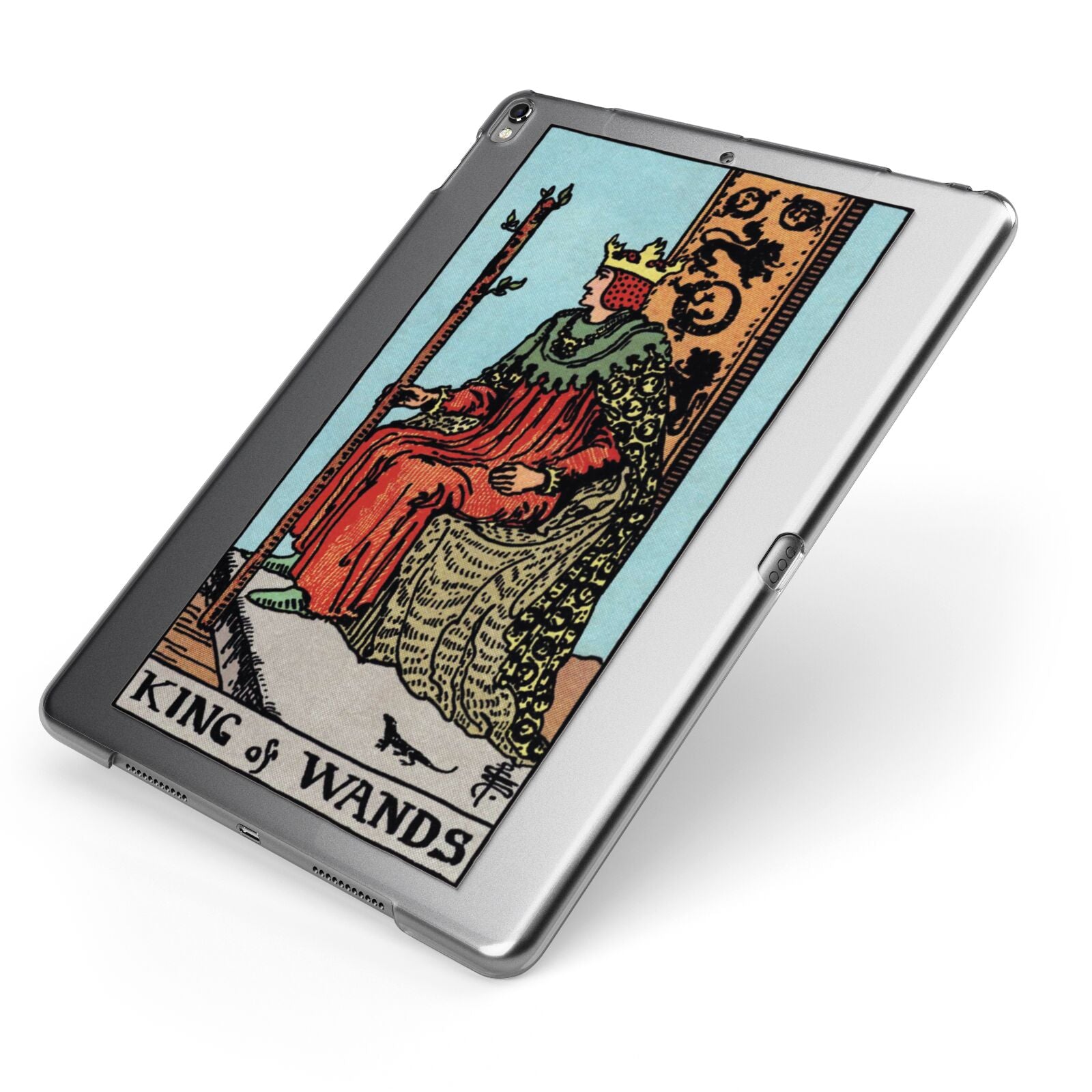 King of Wands Tarot Card Apple iPad Case on Grey iPad Side View