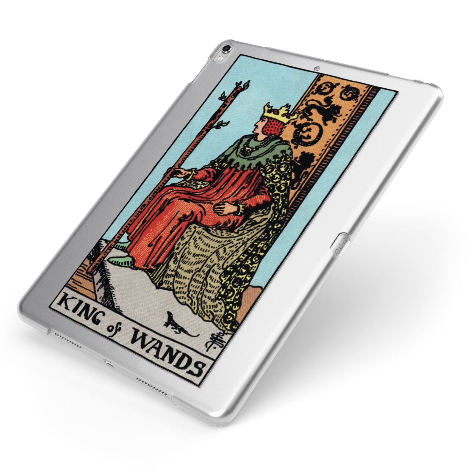 King of Wands Tarot Card Apple iPad Case on Silver iPad Side View