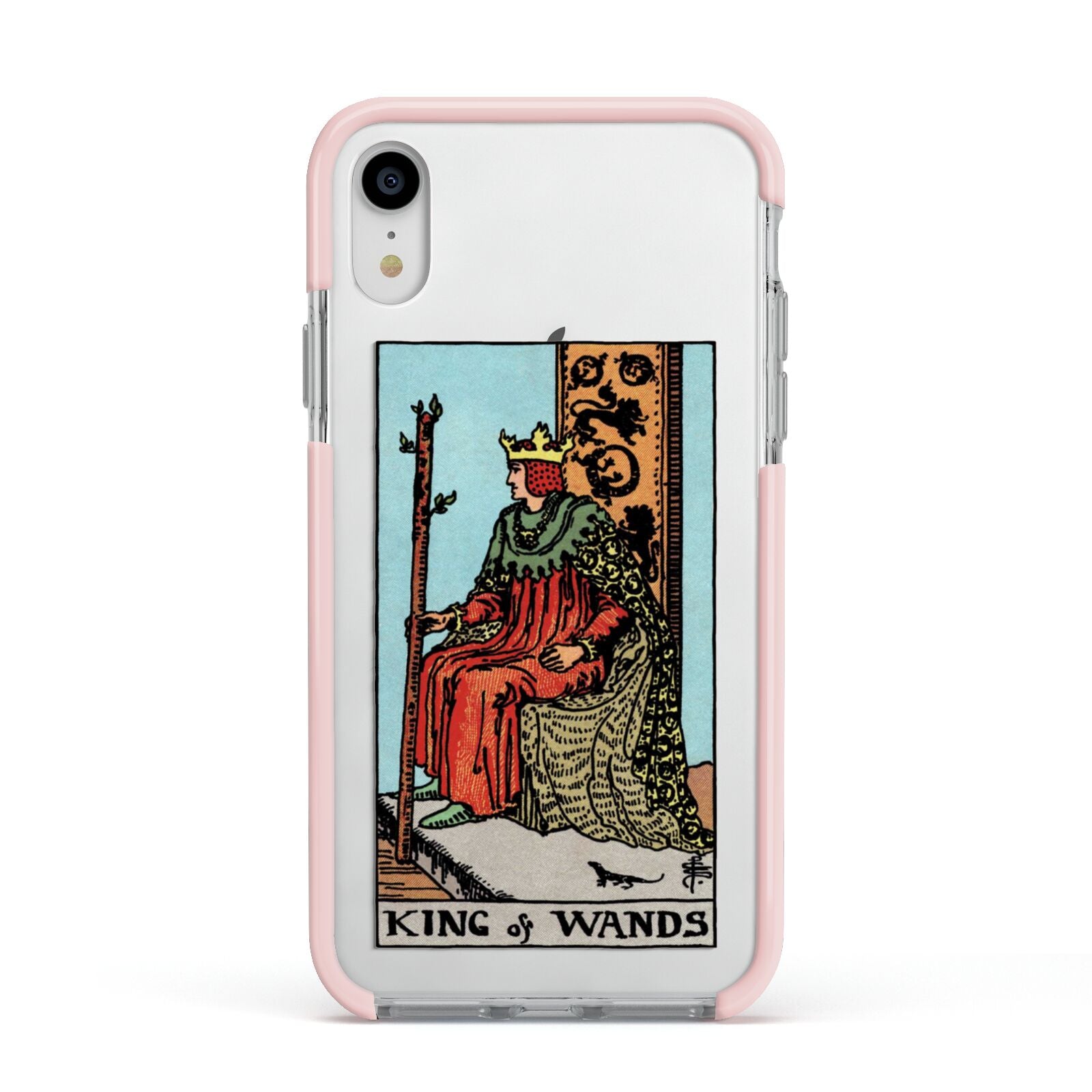 King of Wands Tarot Card Apple iPhone XR Impact Case Pink Edge on Silver Phone