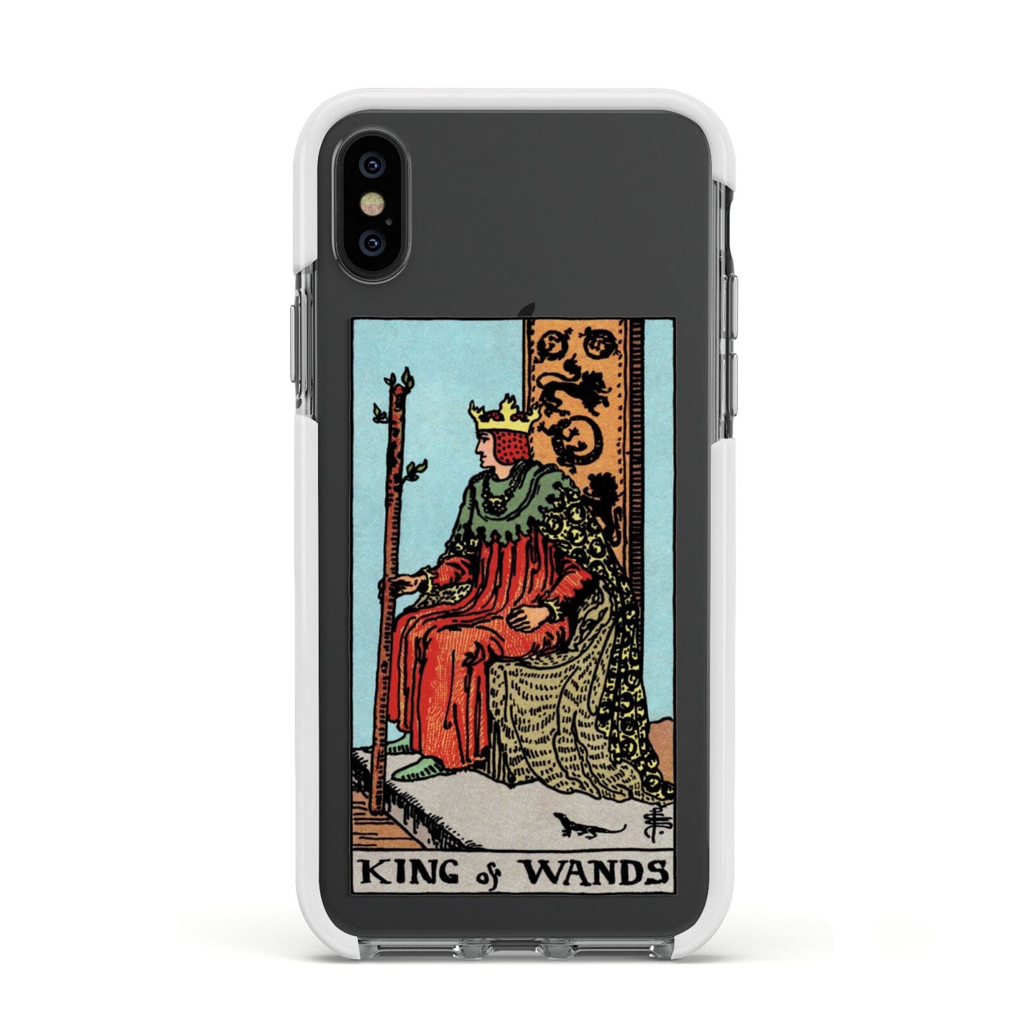 King of Wands Tarot Card Apple iPhone Xs Impact Case White Edge on Black Phone