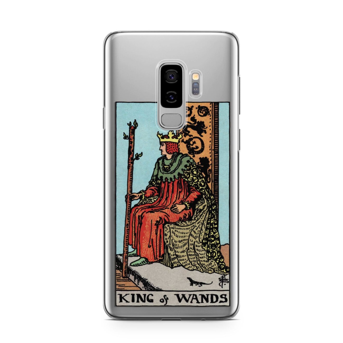 King of Wands Tarot Card Samsung Galaxy S9 Plus Case on Silver phone