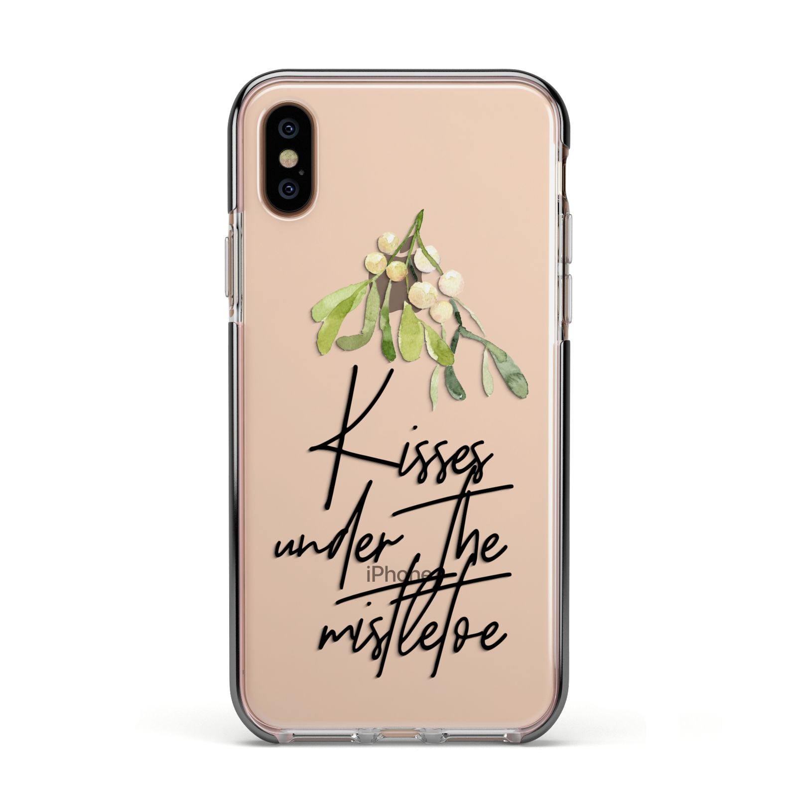 Kisses Under The Mistletoe Apple iPhone Xs Impact Case Black Edge on Gold Phone