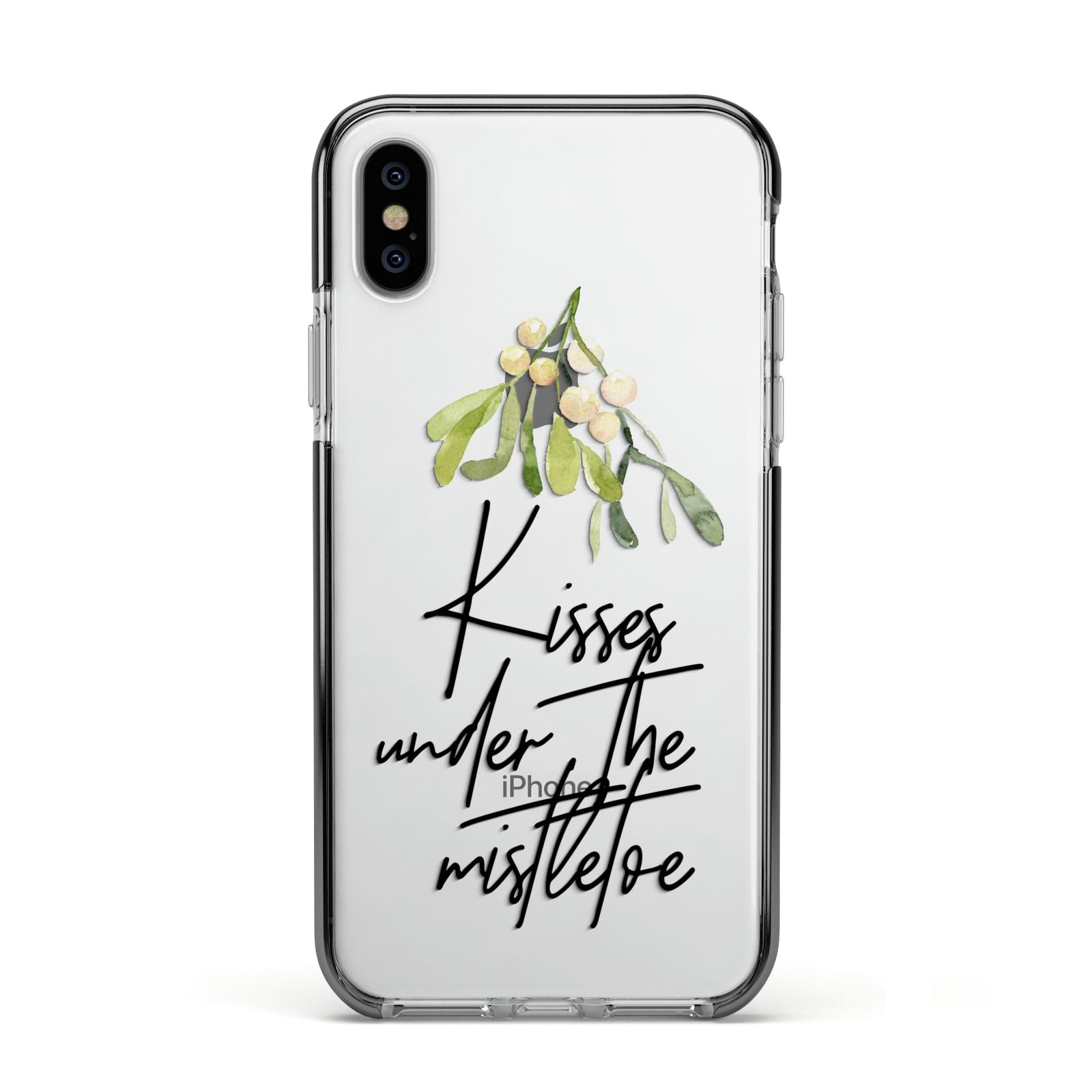 Kisses Under The Mistletoe Apple iPhone Xs Impact Case Black Edge on Silver Phone