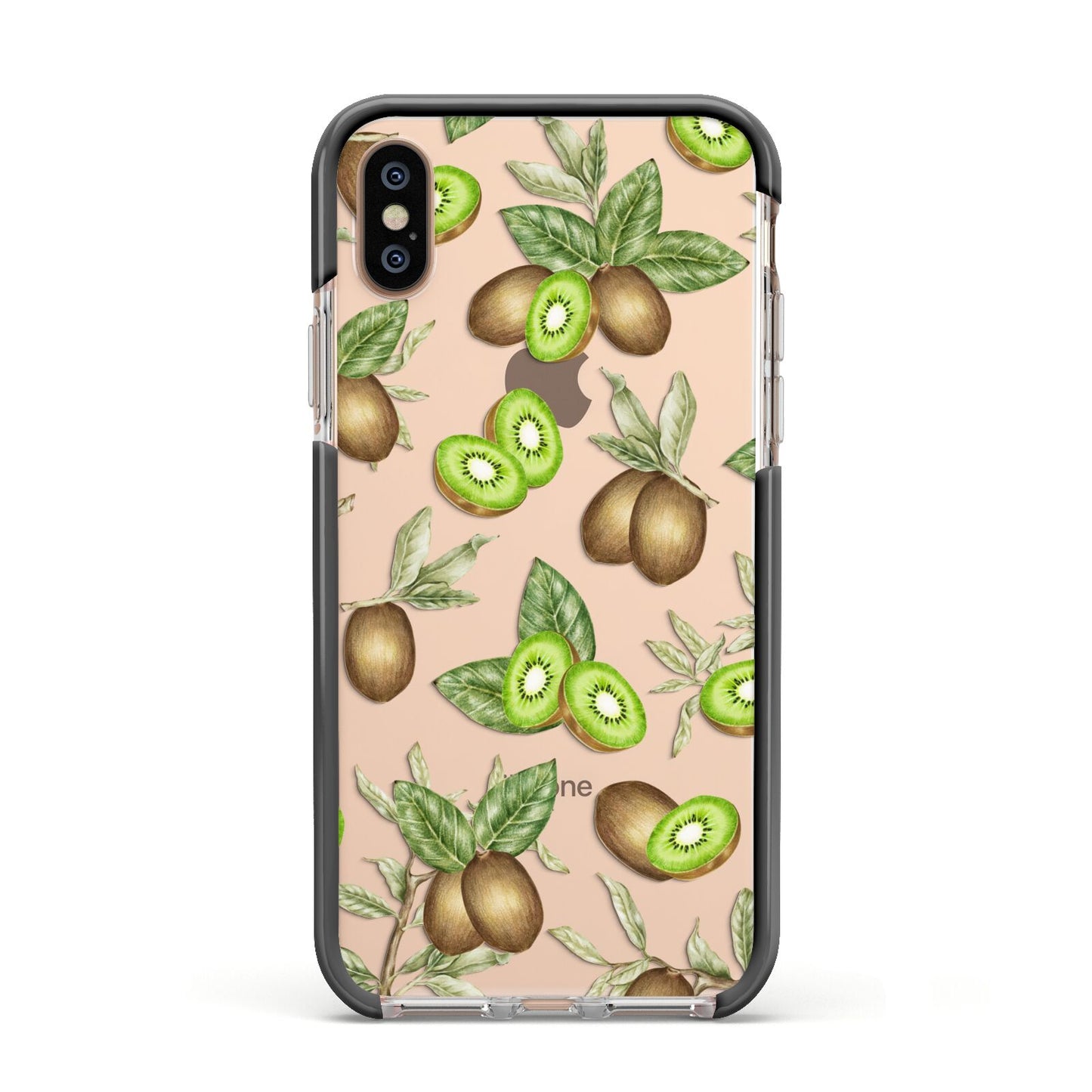 Kiwi Fruit Apple iPhone Xs Impact Case Black Edge on Gold Phone