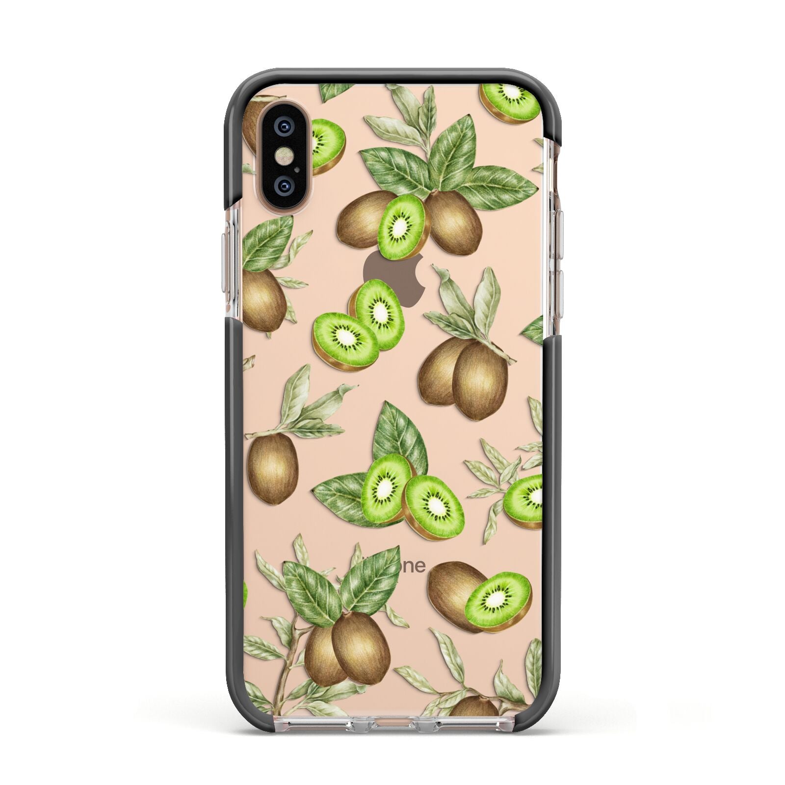 Kiwi Fruit Apple iPhone Xs Impact Case Black Edge on Gold Phone