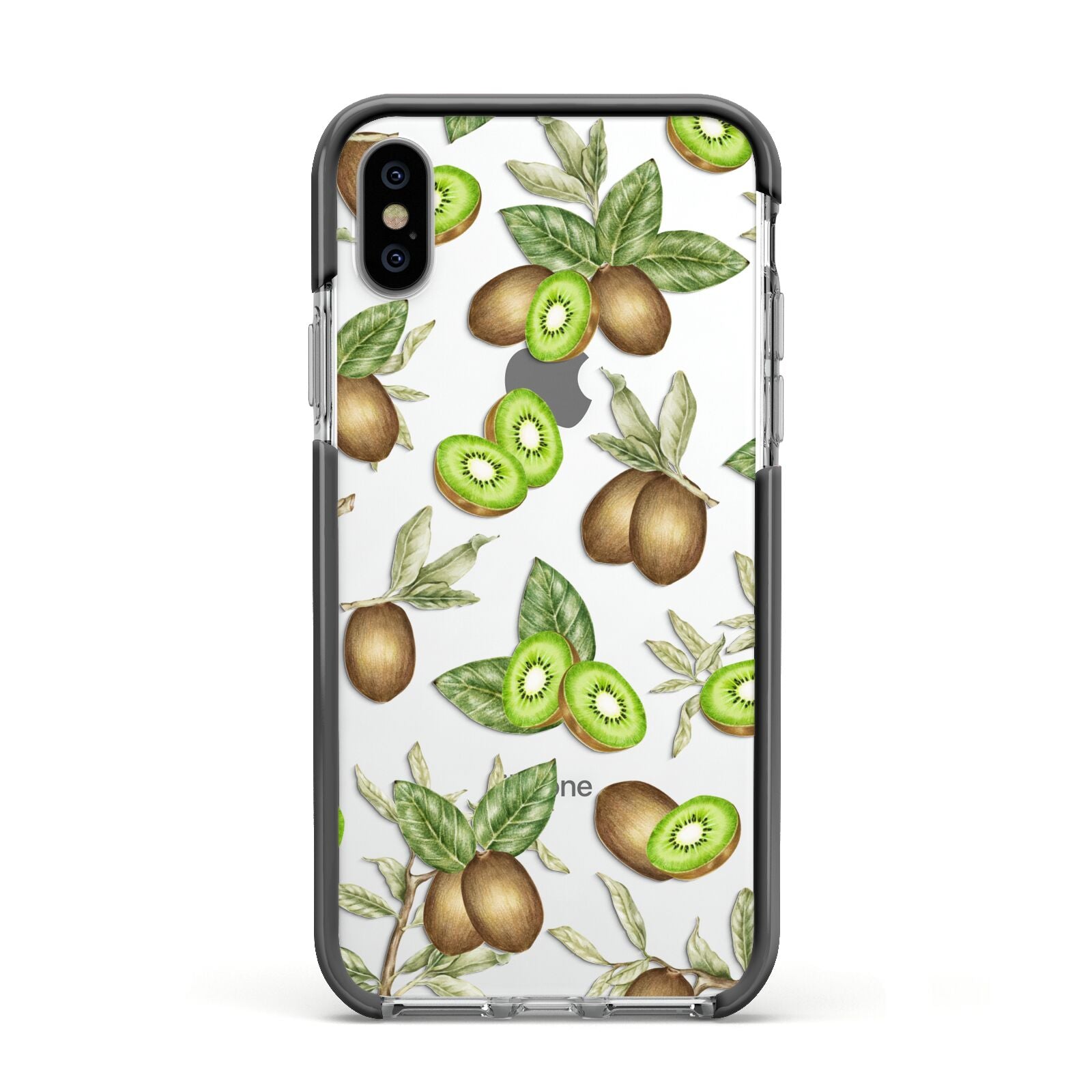 Kiwi Fruit Apple iPhone Xs Impact Case Black Edge on Silver Phone