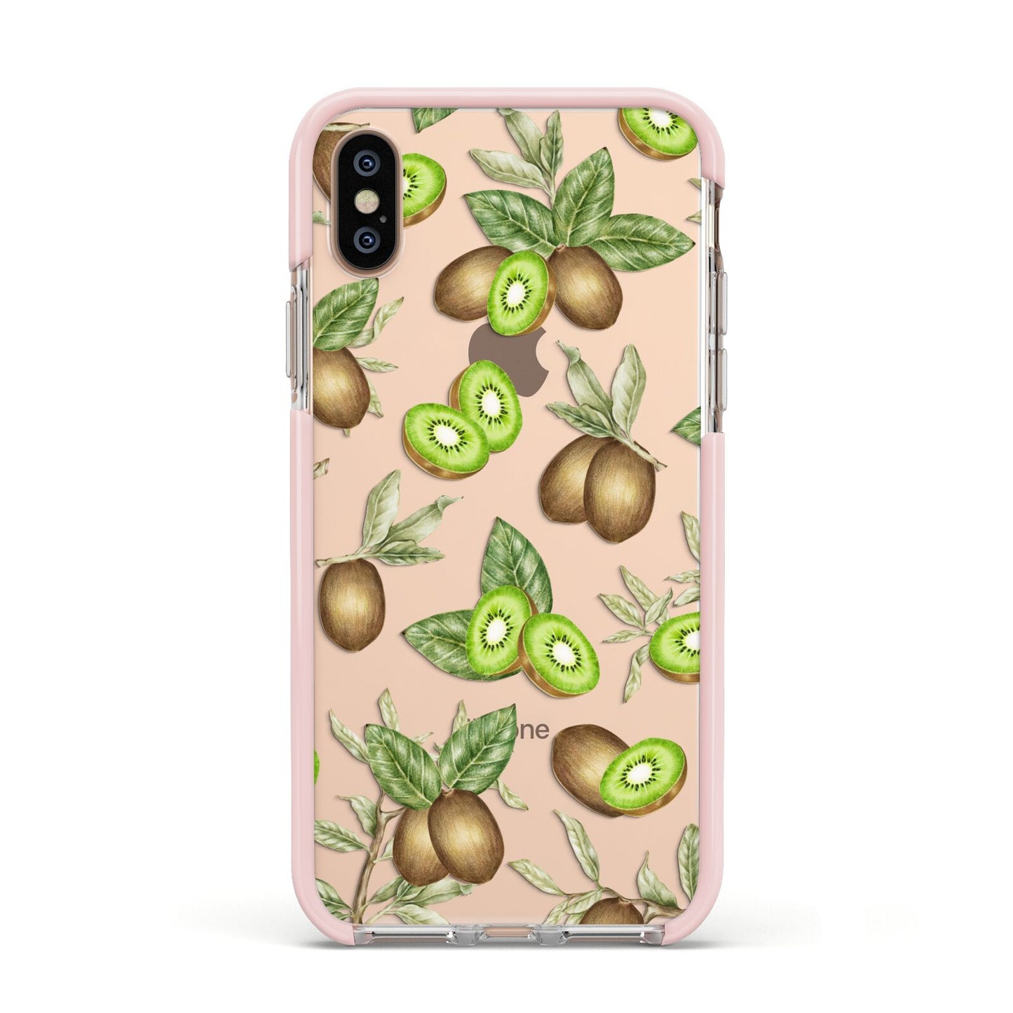 Kiwi Fruit Apple iPhone Xs Impact Case Pink Edge on Gold Phone