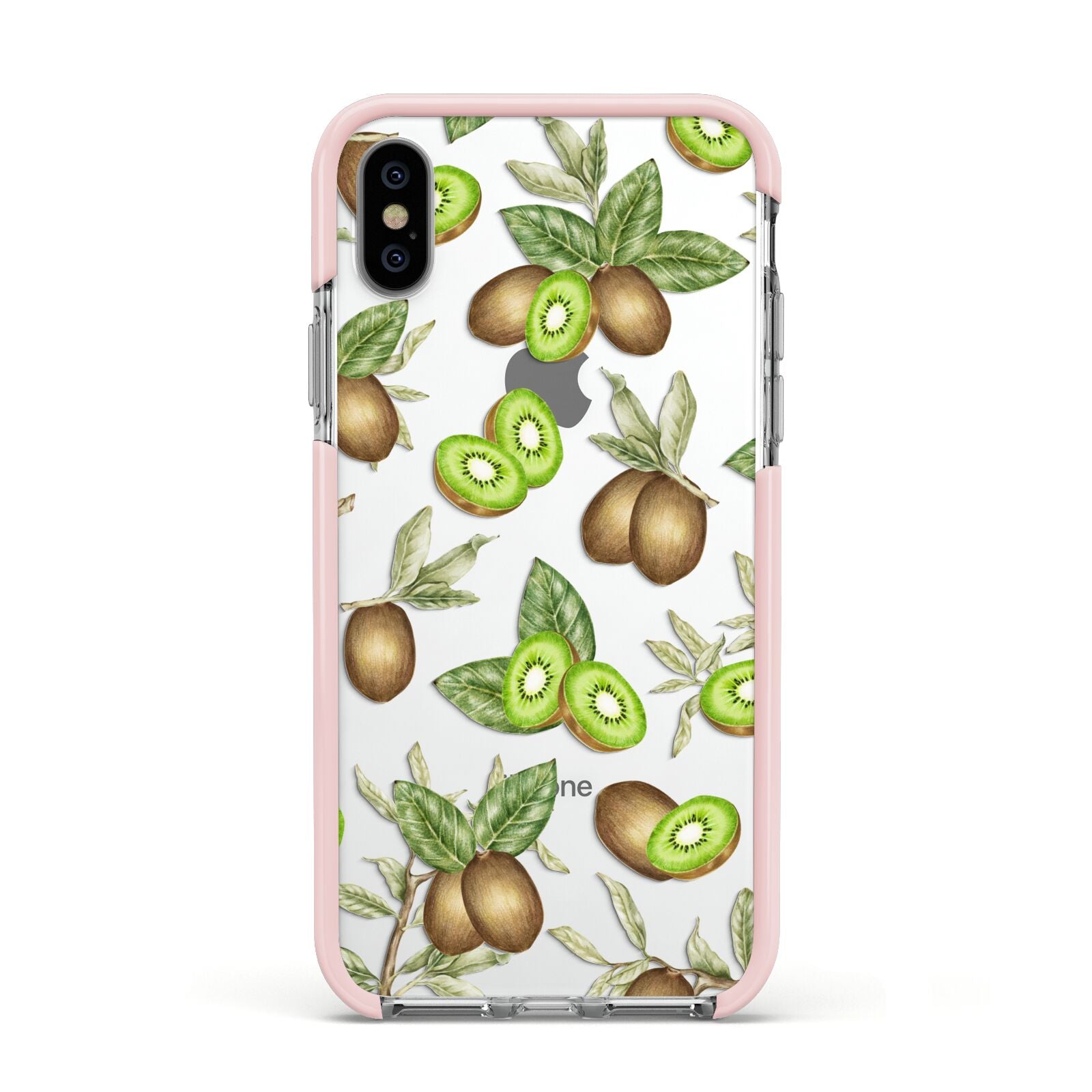 Kiwi Fruit Apple iPhone Xs Impact Case Pink Edge on Silver Phone