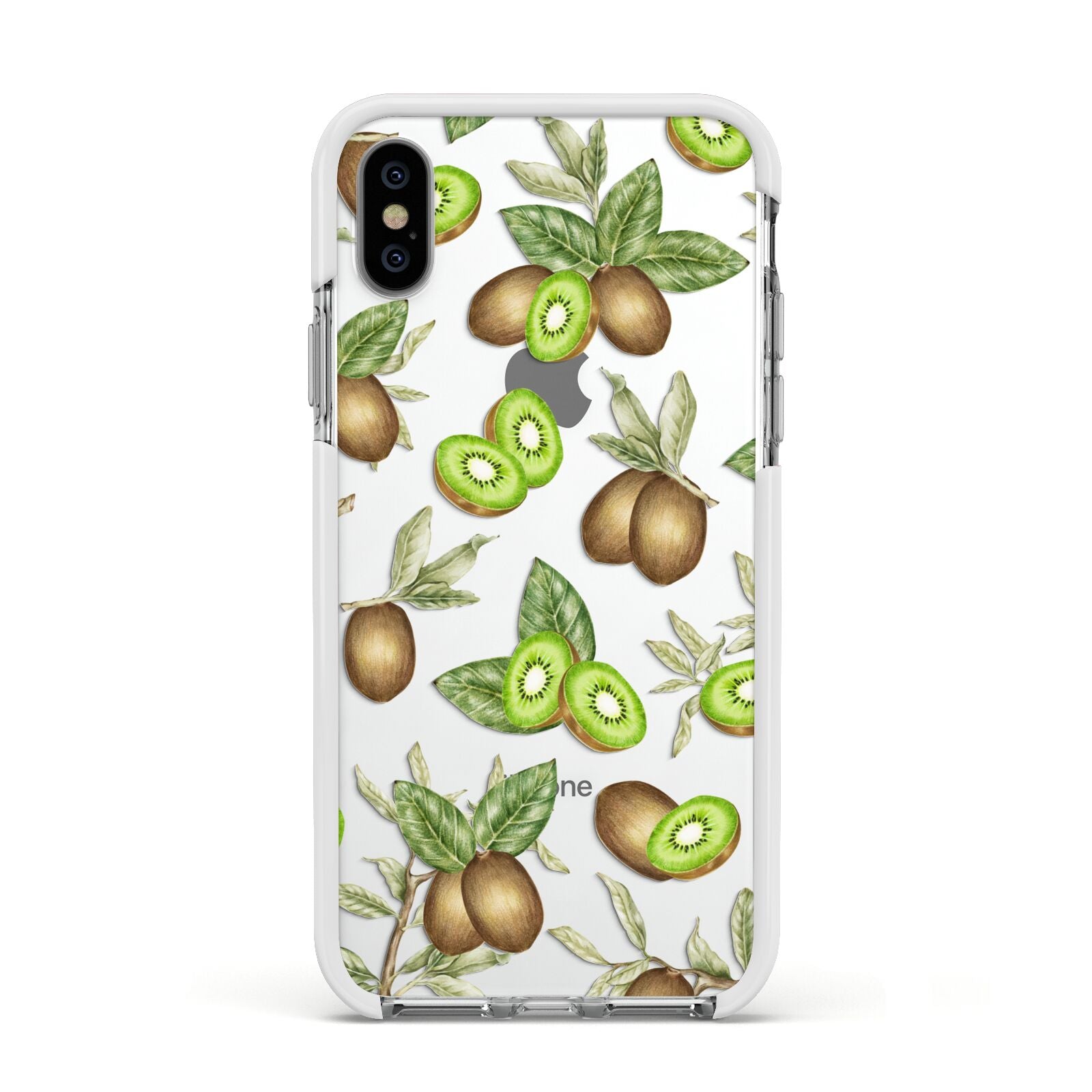 Kiwi Fruit Apple iPhone Xs Impact Case White Edge on Silver Phone