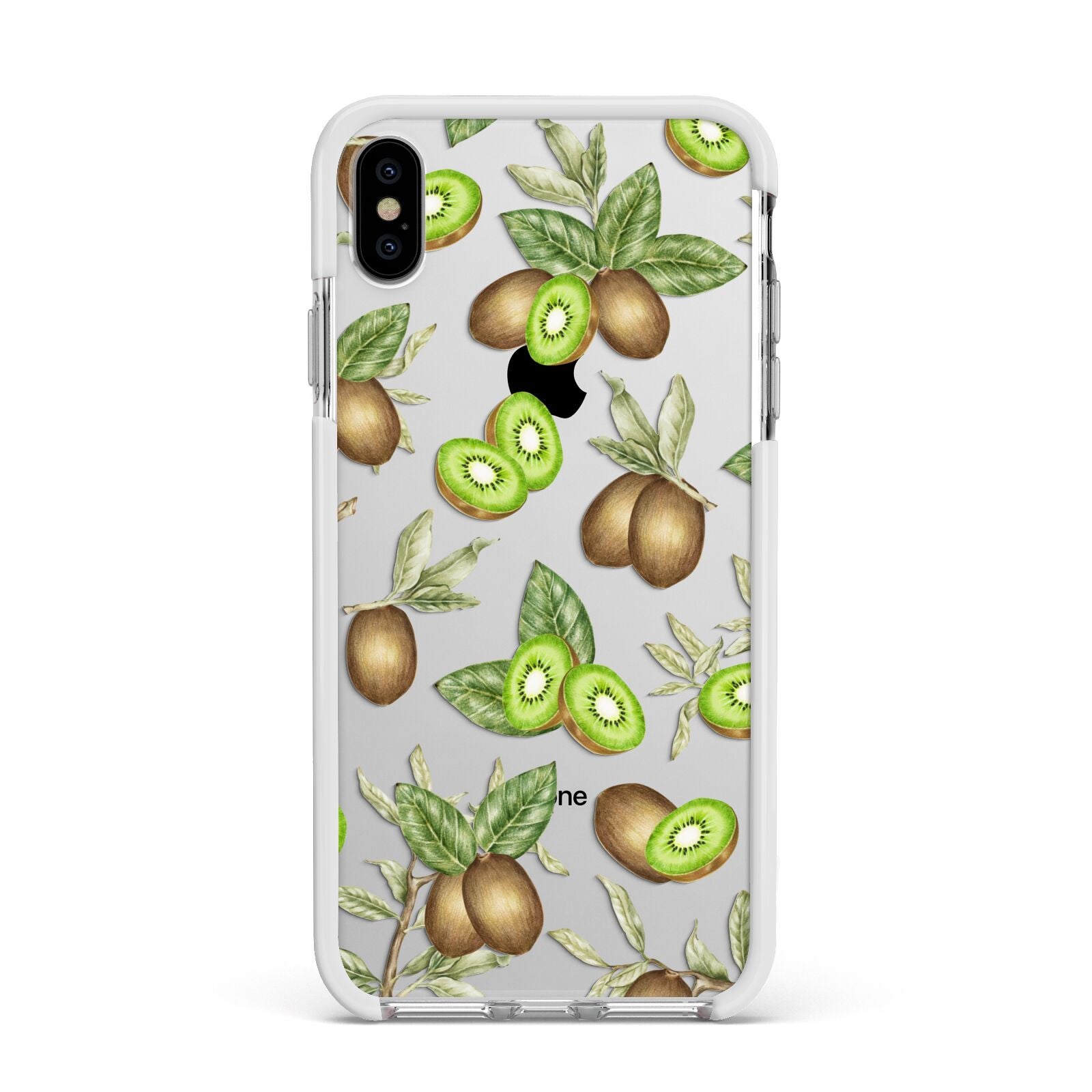 Kiwi Fruit Apple iPhone Xs Max Impact Case White Edge on Silver Phone