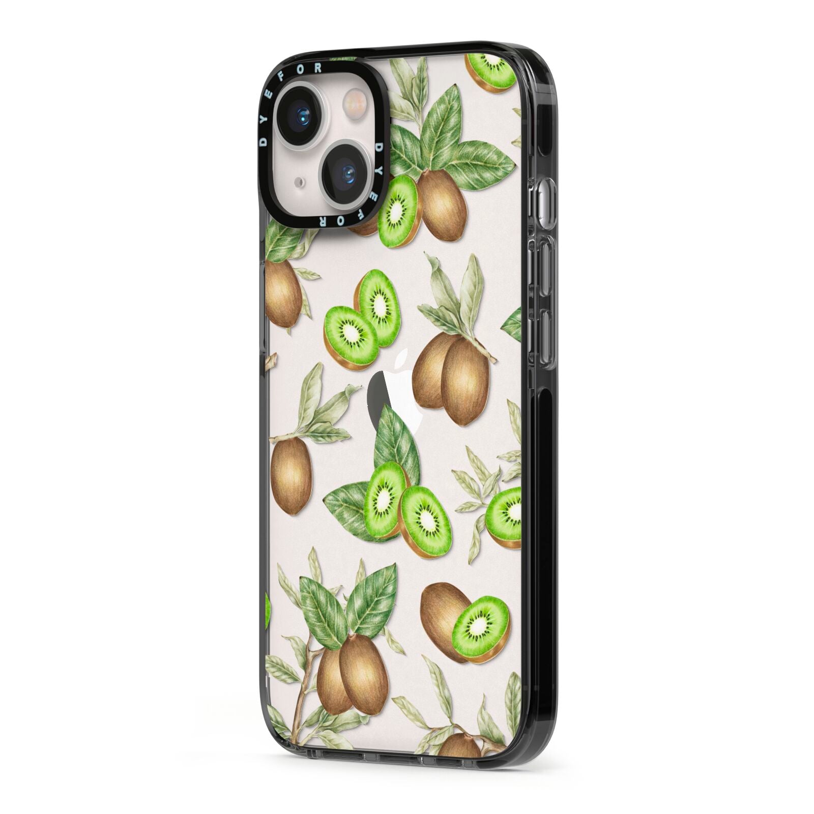 Kiwi Fruit iPhone 13 Black Impact Case Side Angle on Silver phone