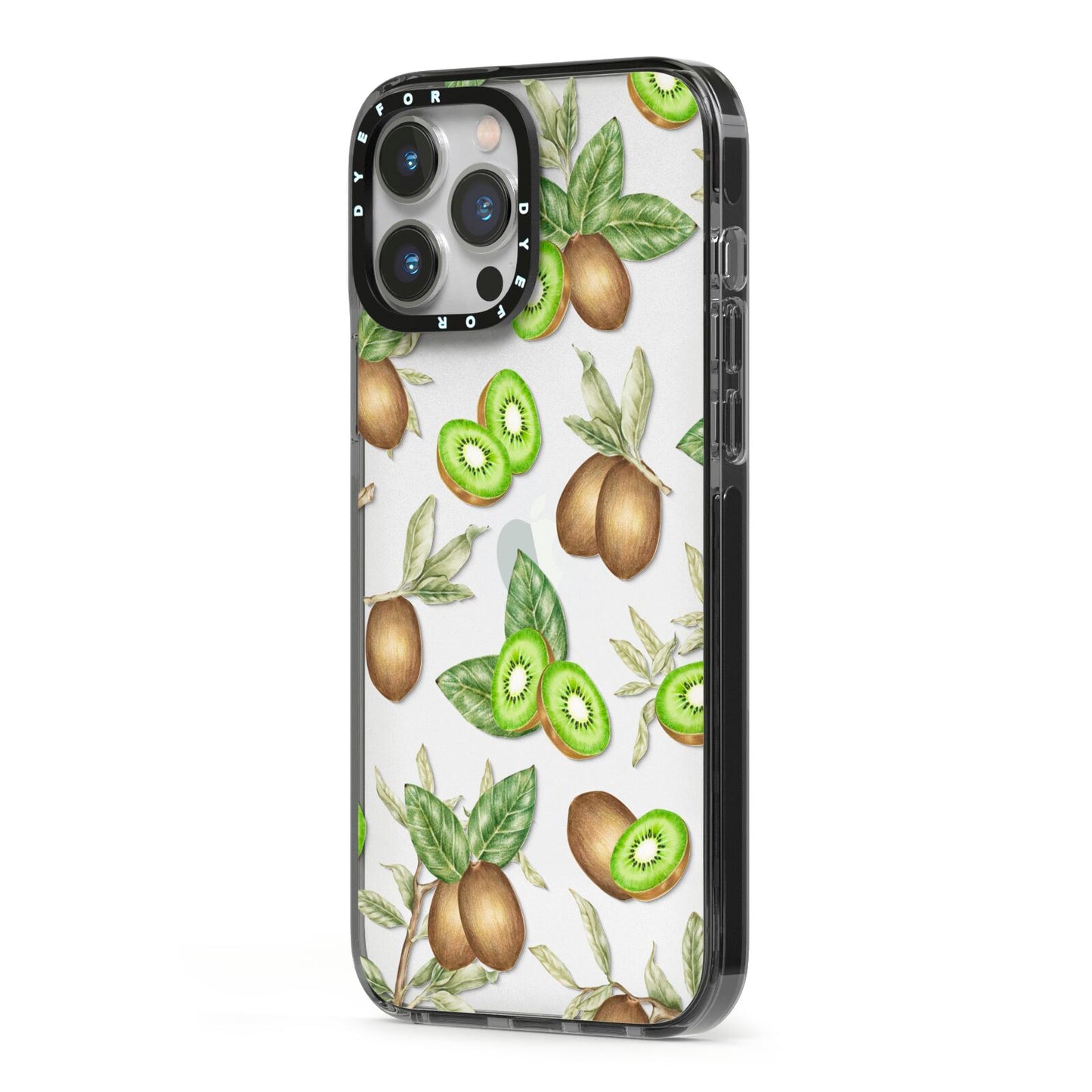 Kiwi Fruit iPhone 13 Pro Max Black Impact Case Side Angle on Silver phone