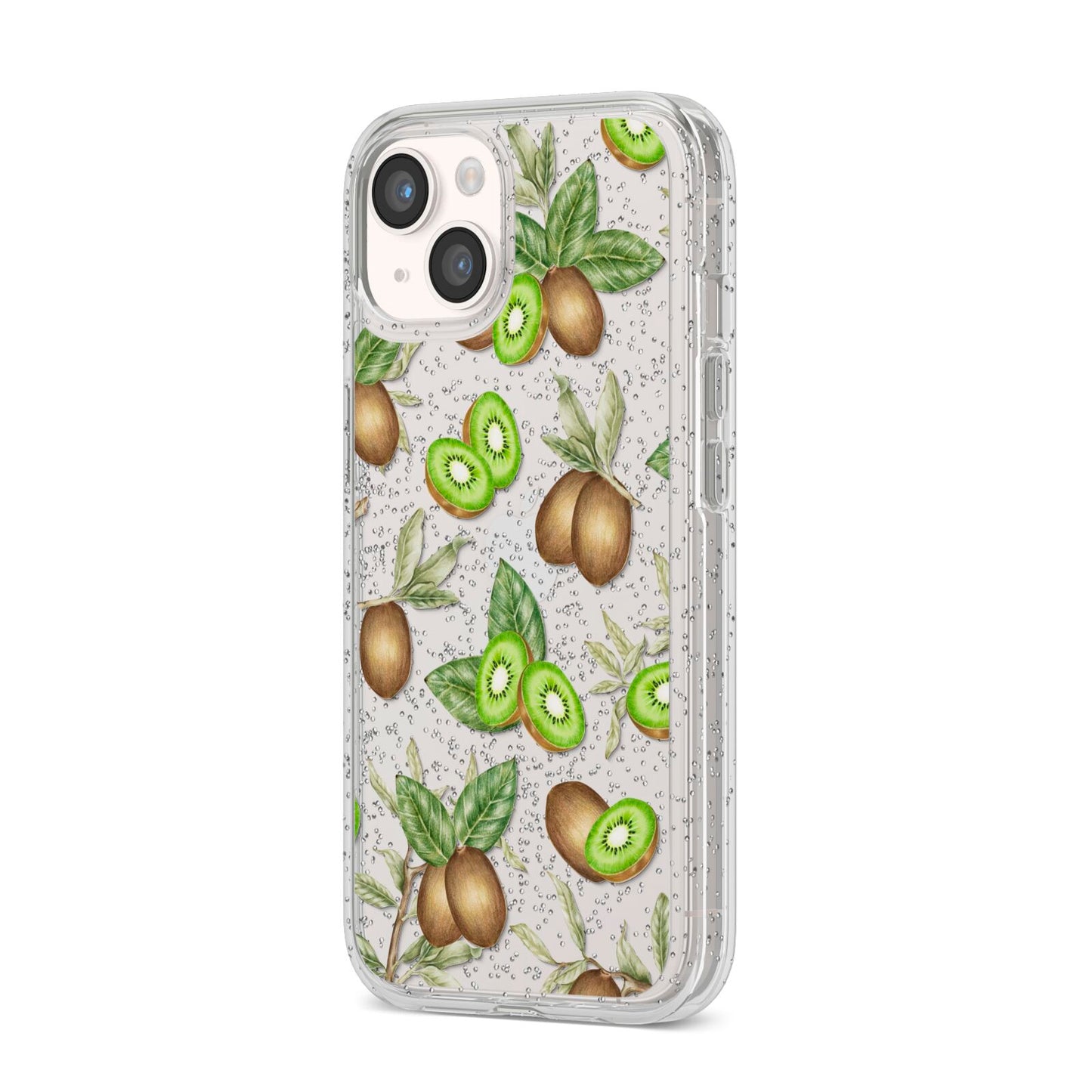 Kiwi Fruit iPhone 14 Glitter Tough Case Starlight Angled Image