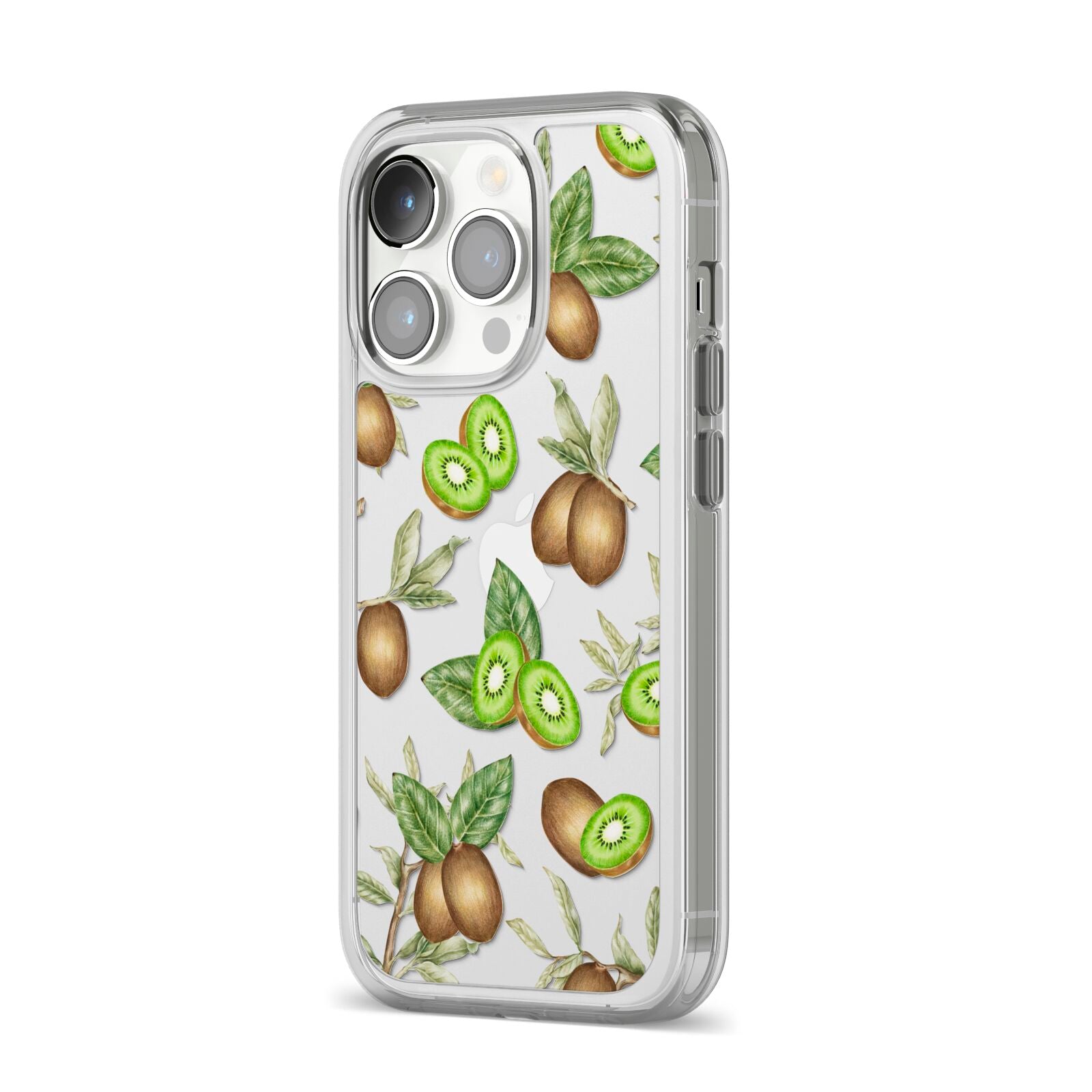 Kiwi Fruit iPhone 14 Pro Clear Tough Case Silver Angled Image