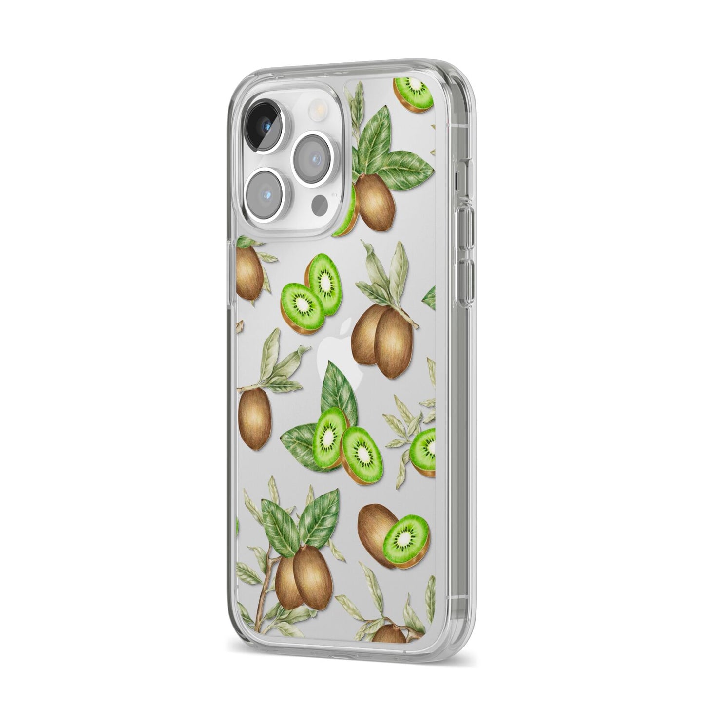 Kiwi Fruit iPhone 14 Pro Max Clear Tough Case Silver Angled Image