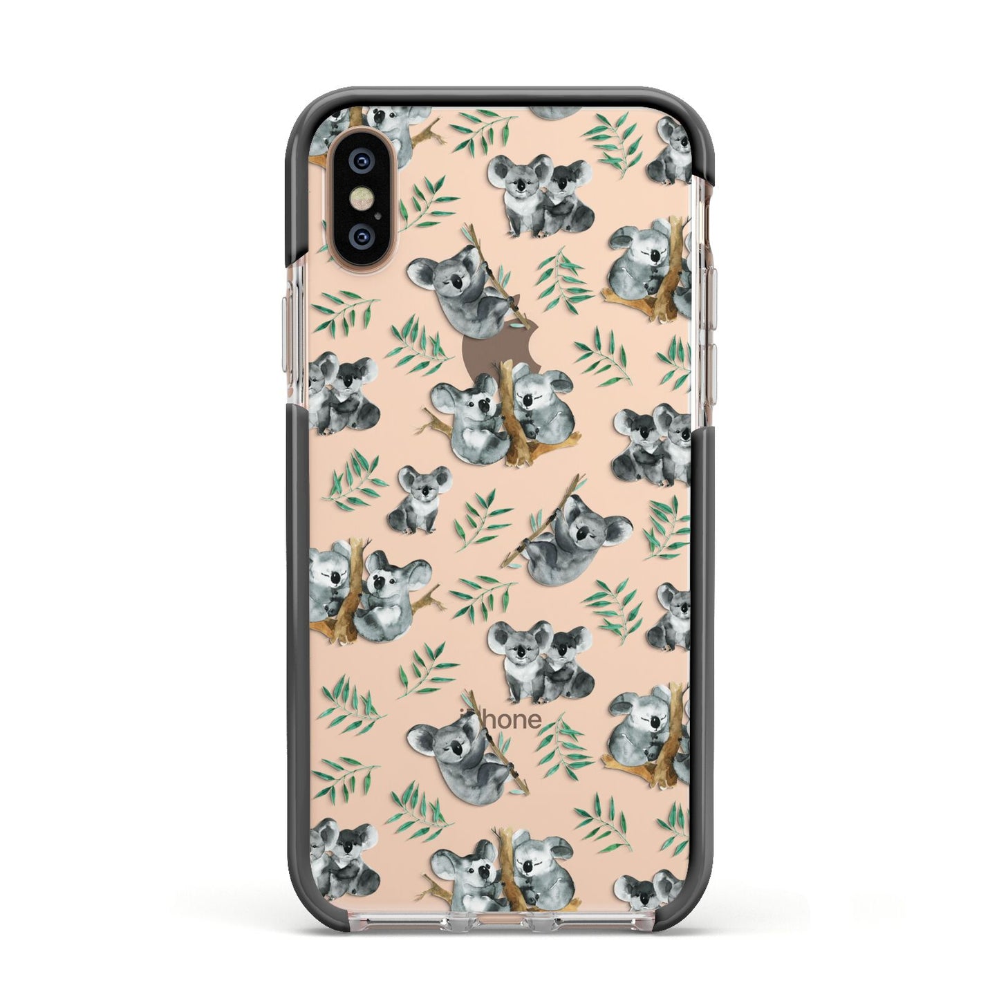 Koala Bear Apple iPhone Xs Impact Case Black Edge on Gold Phone