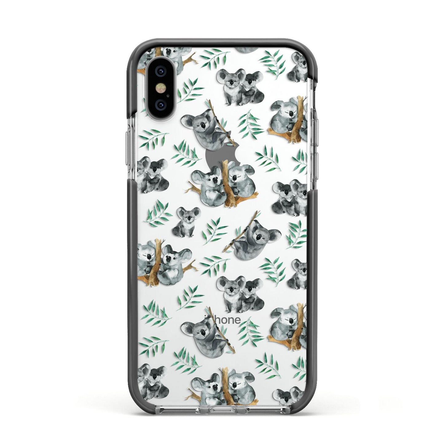 Koala Bear Apple iPhone Xs Impact Case Black Edge on Silver Phone