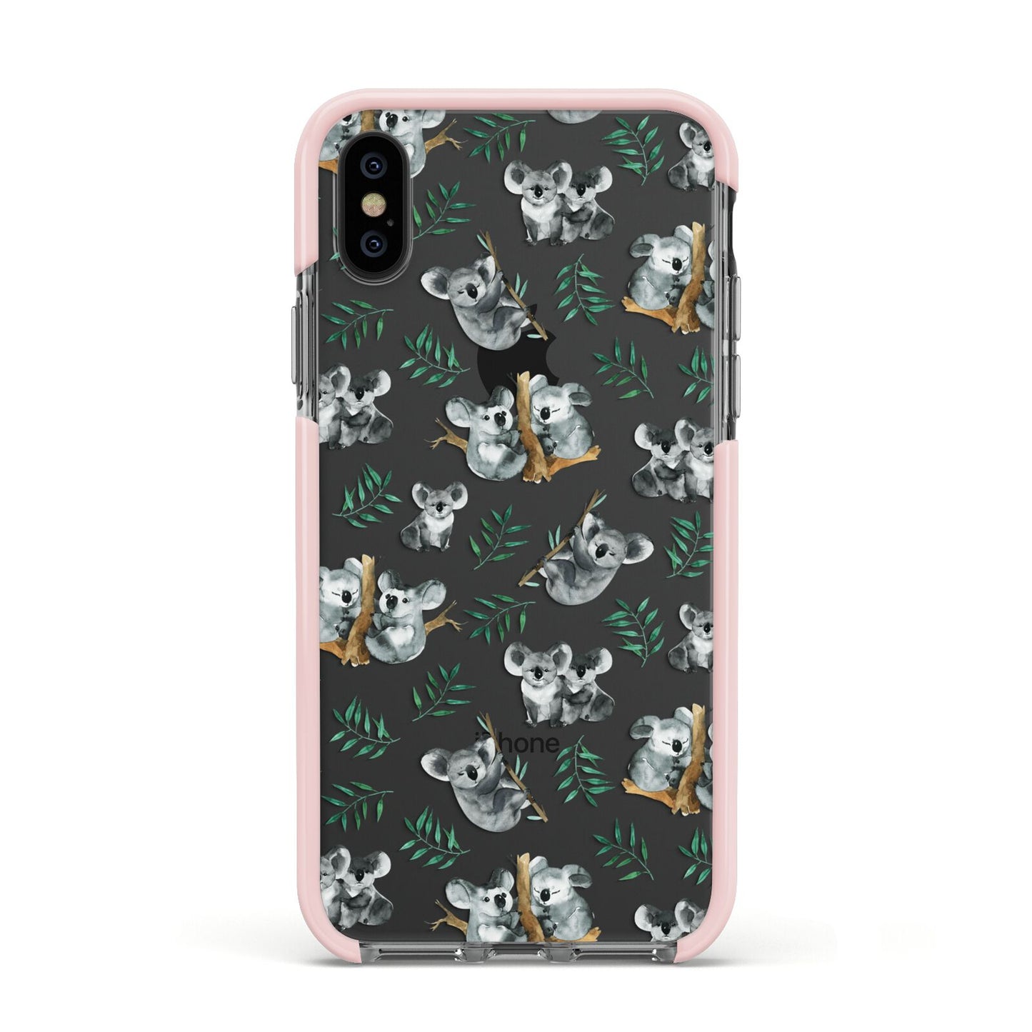 Koala Bear Apple iPhone Xs Impact Case Pink Edge on Black Phone