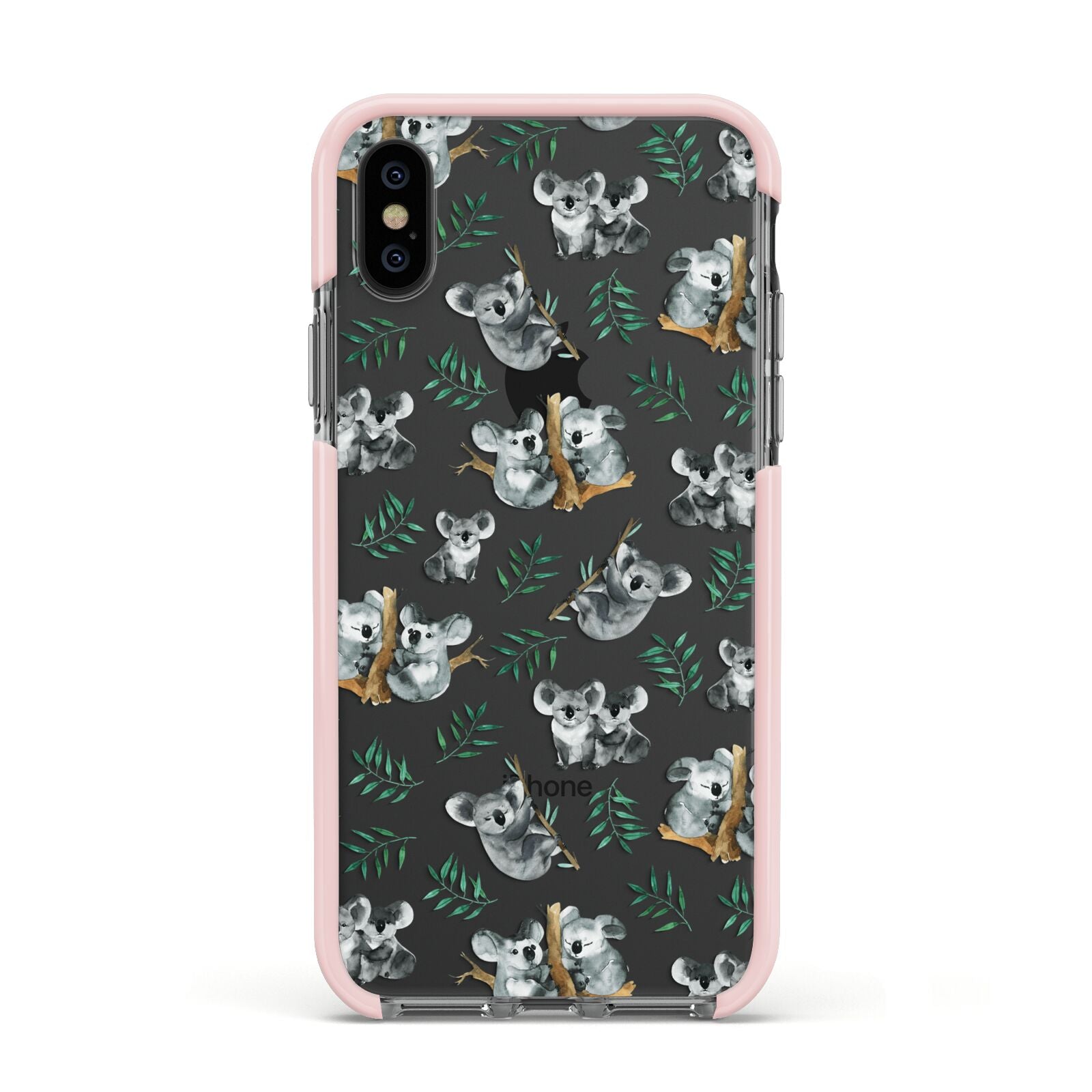 Koala Bear Apple iPhone Xs Impact Case Pink Edge on Black Phone