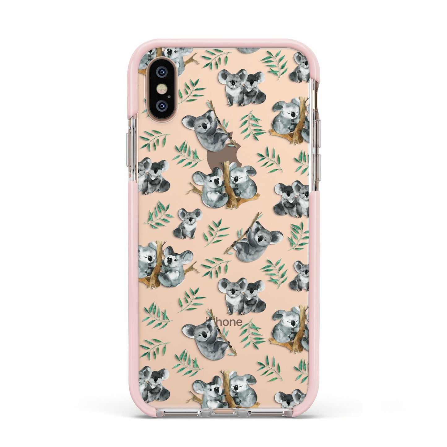 Koala Bear Apple iPhone Xs Impact Case Pink Edge on Gold Phone