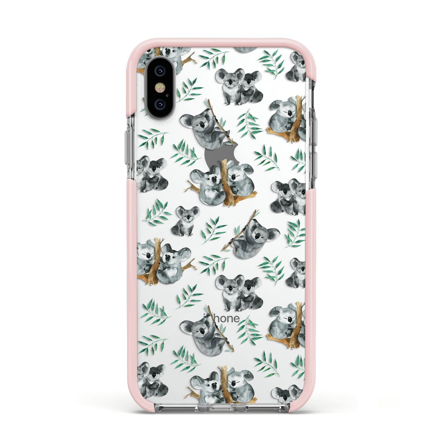 Koala Bear Apple iPhone Xs Impact Case Pink Edge on Silver Phone