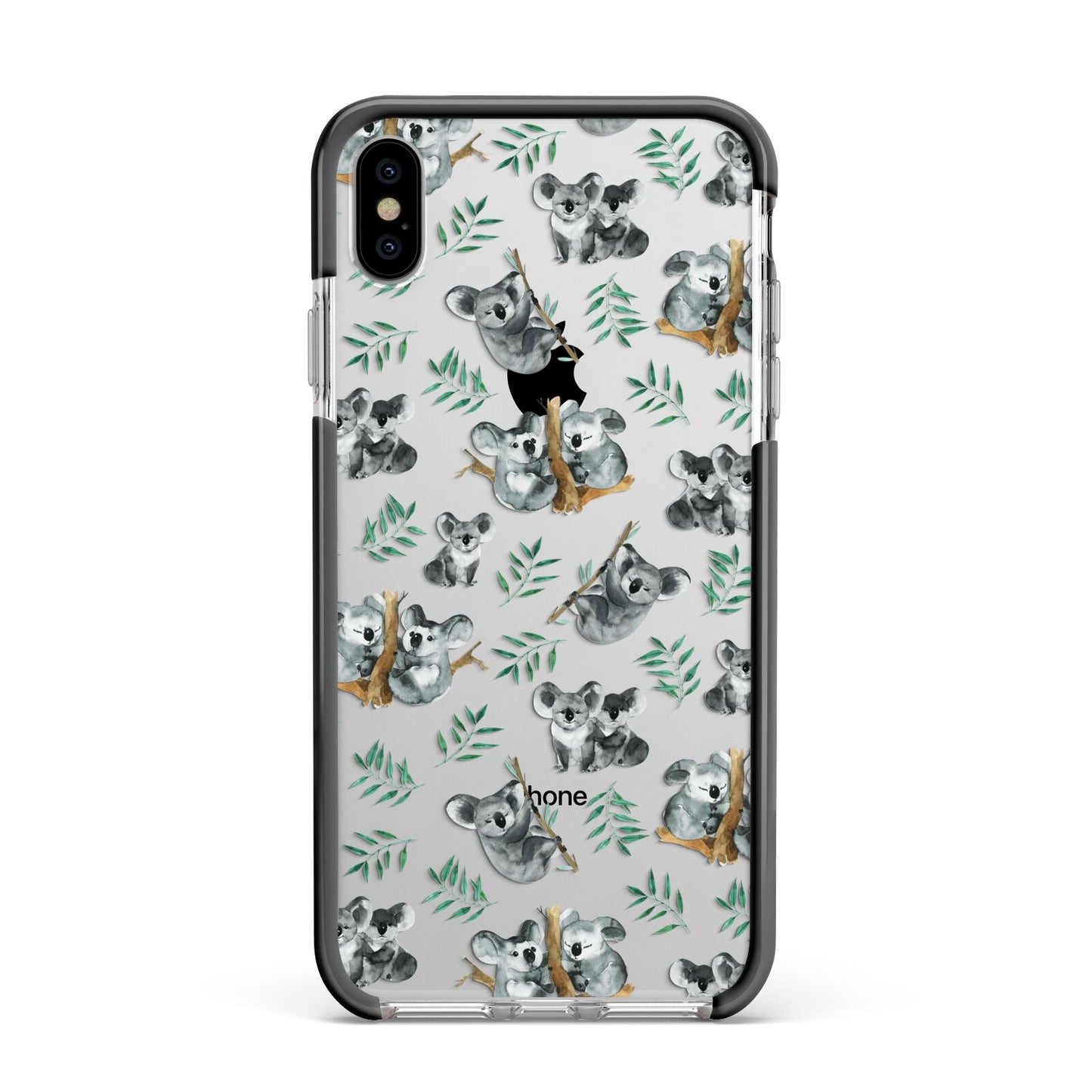 Koala Bear Apple iPhone Xs Max Impact Case Black Edge on Silver Phone