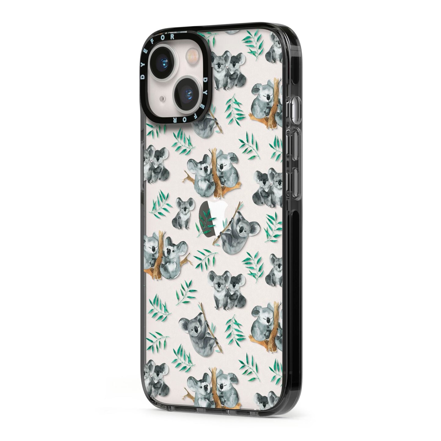 Koala Bear iPhone 13 Black Impact Case Side Angle on Silver phone