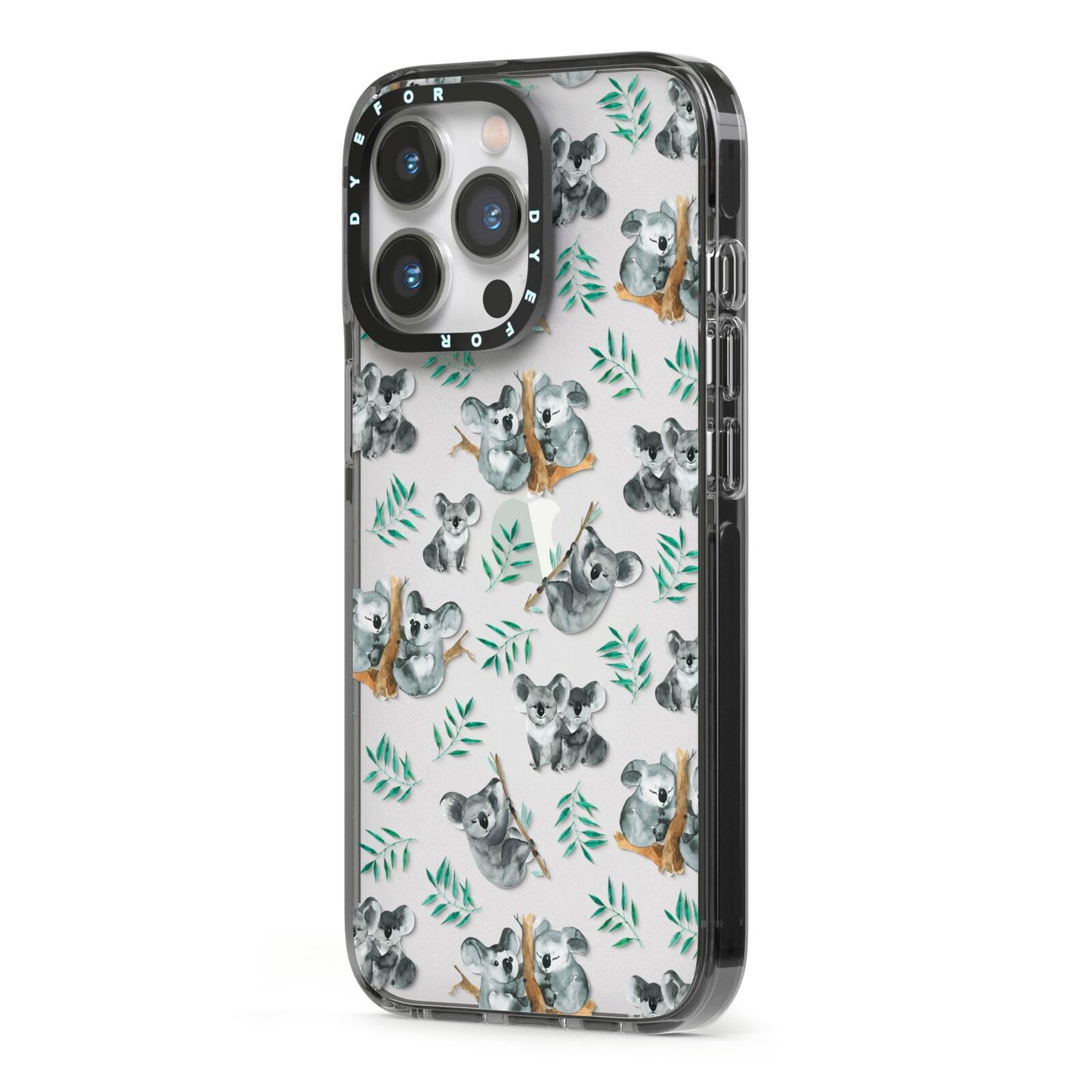 Koala Bear iPhone 13 Pro Black Impact Case Side Angle on Silver phone