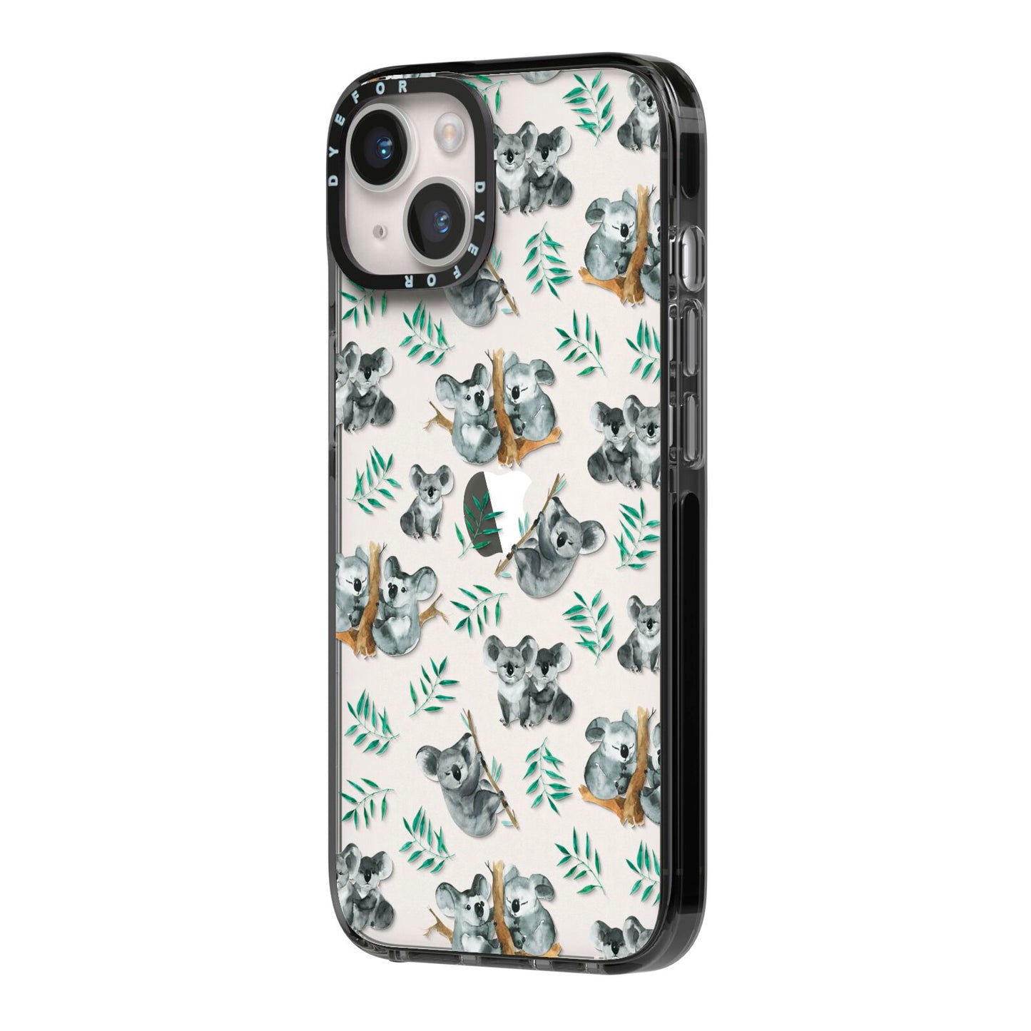 Koala Bear iPhone 14 Black Impact Case Side Angle on Silver phone