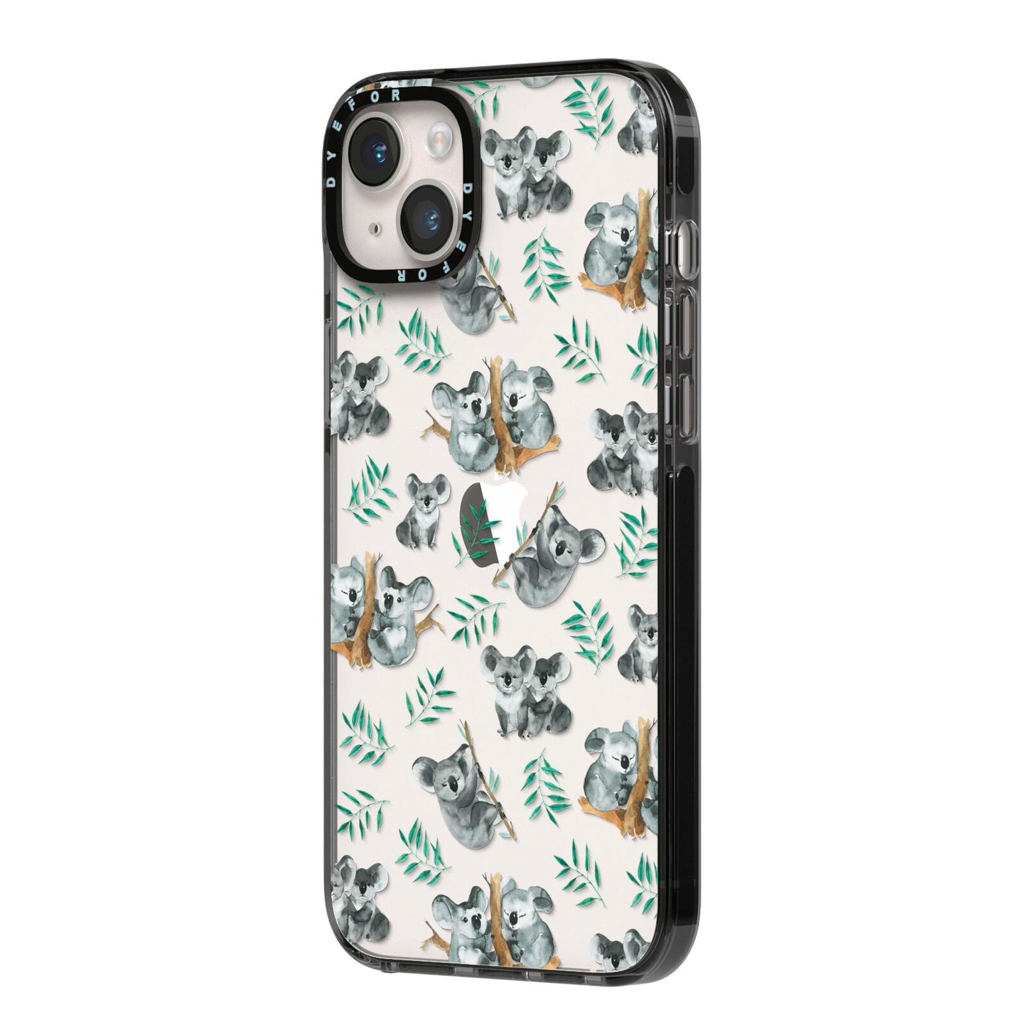 Koala Bear iPhone 14 Plus Black Impact Case Side Angle on Silver phone