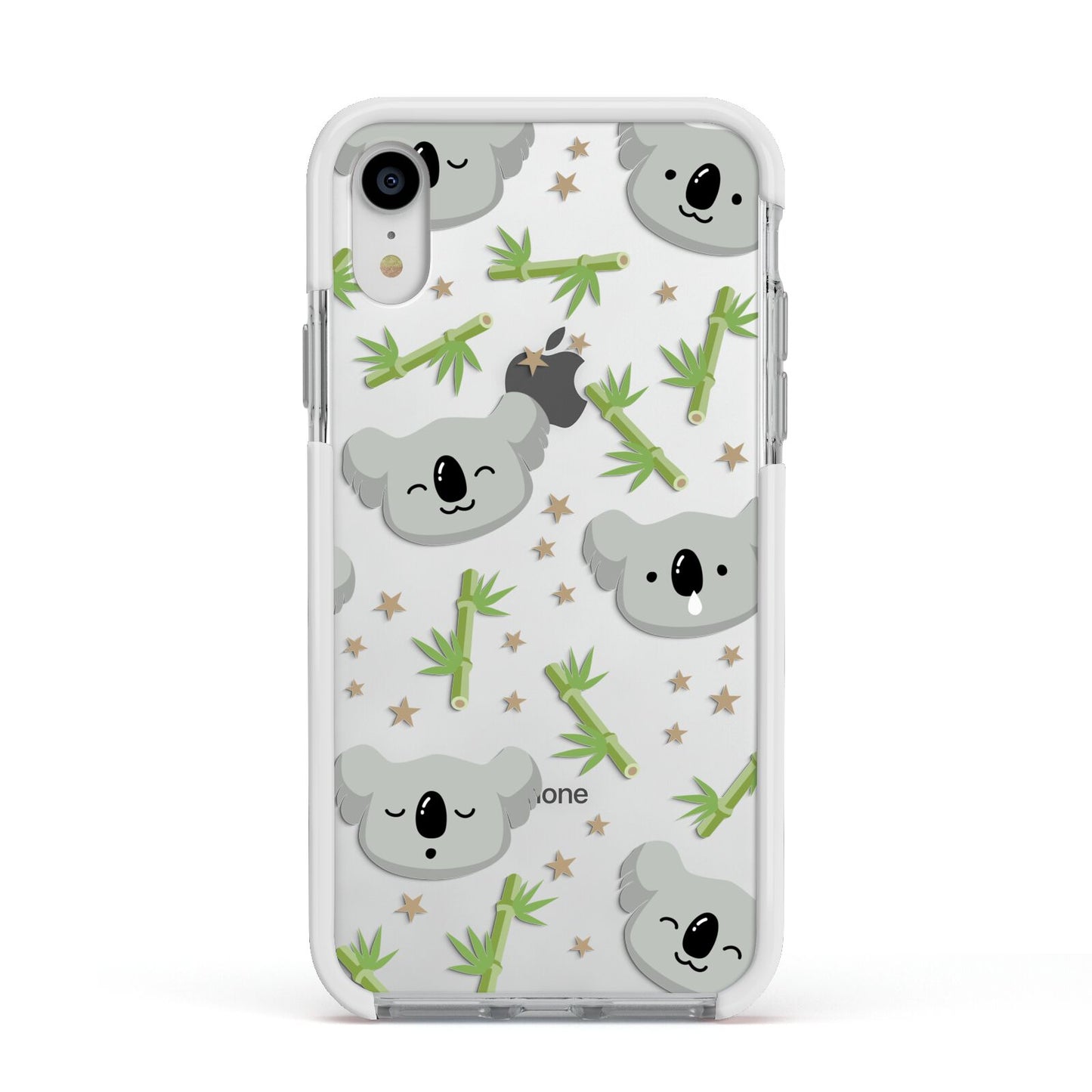 Koala Faces with Transparent Background Apple iPhone XR Impact Case White Edge on Silver Phone