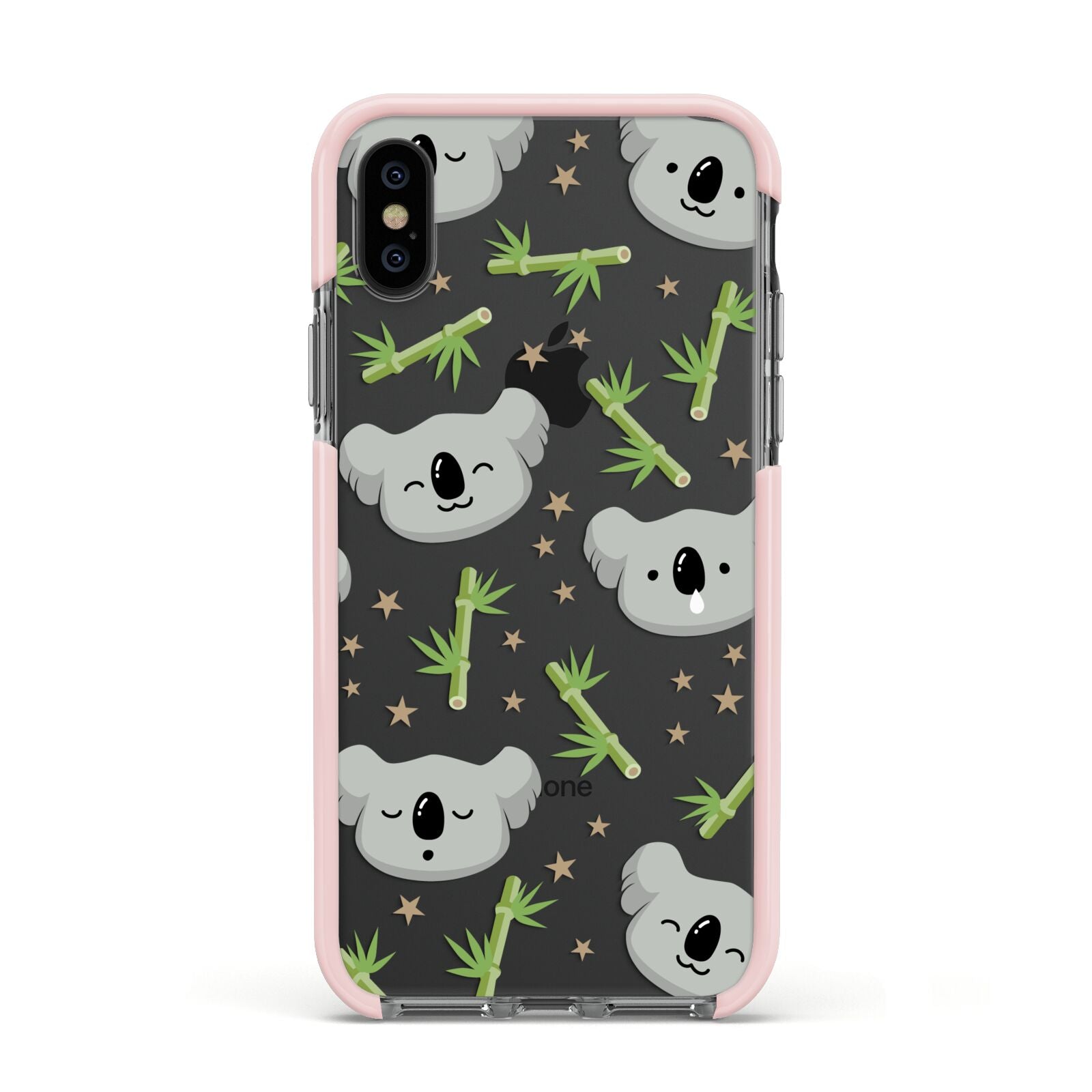 Koala Faces with Transparent Background Apple iPhone Xs Impact Case Pink Edge on Black Phone