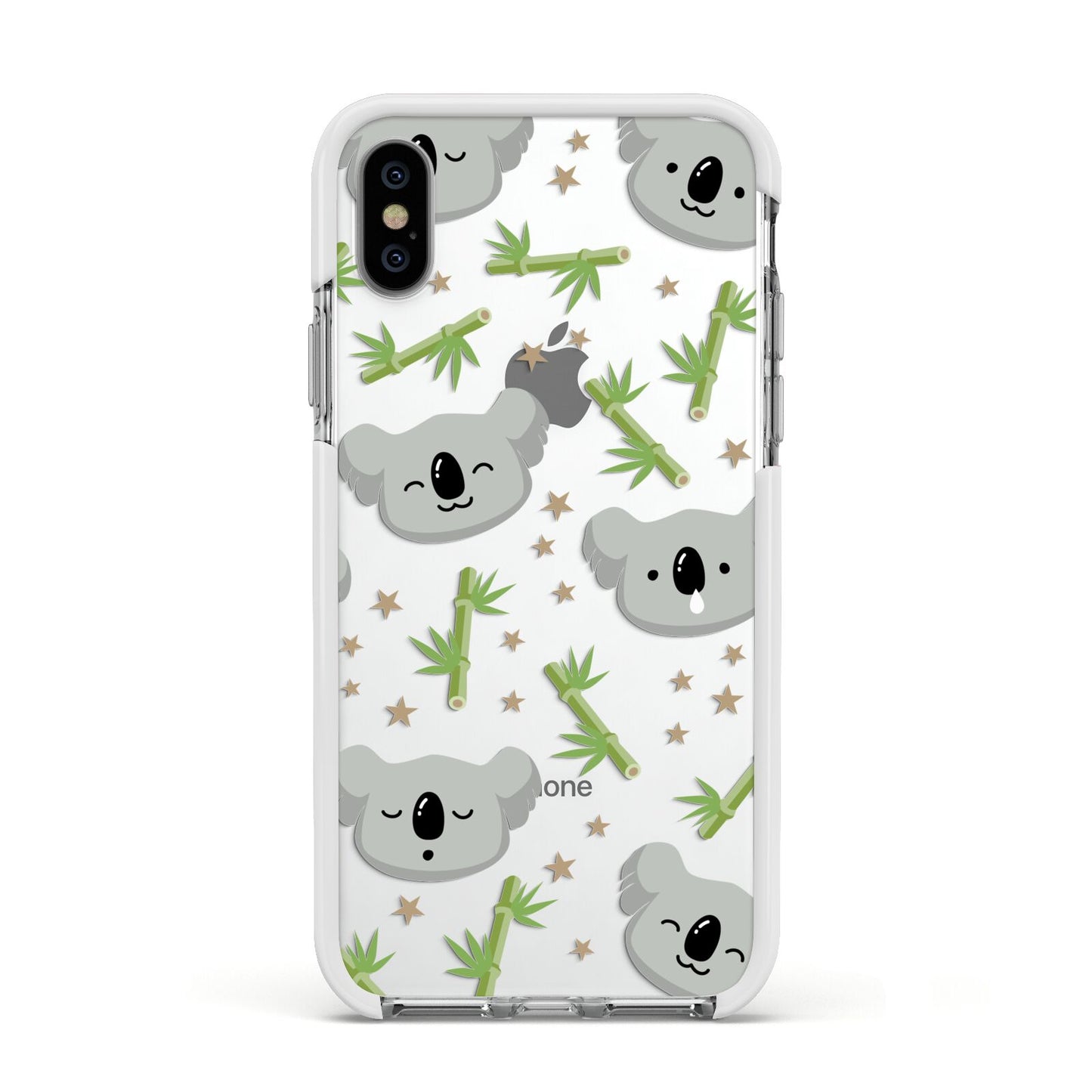 Koala Faces with Transparent Background Apple iPhone Xs Impact Case White Edge on Silver Phone