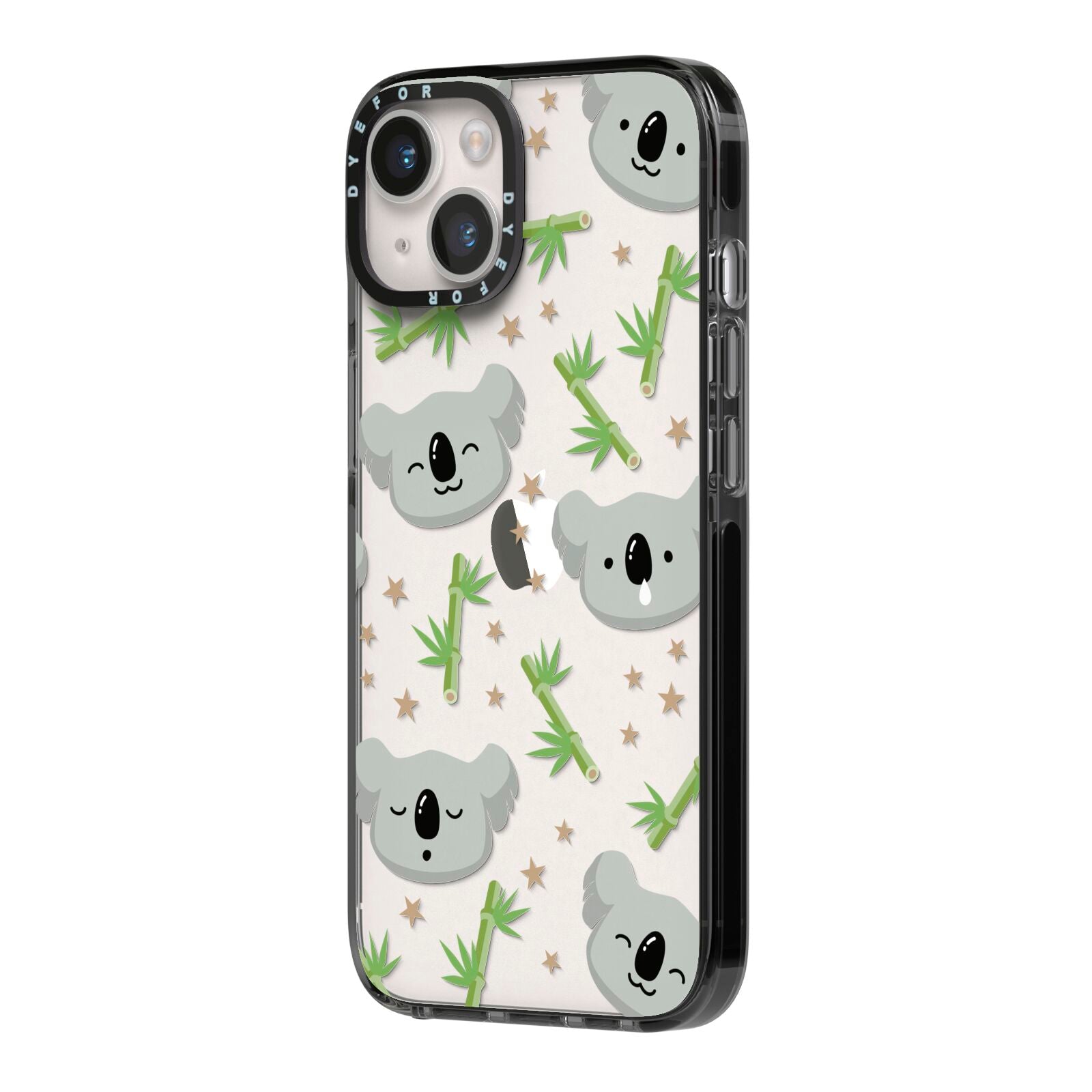 Koala Faces with Transparent Background iPhone 14 Black Impact Case Side Angle on Silver phone