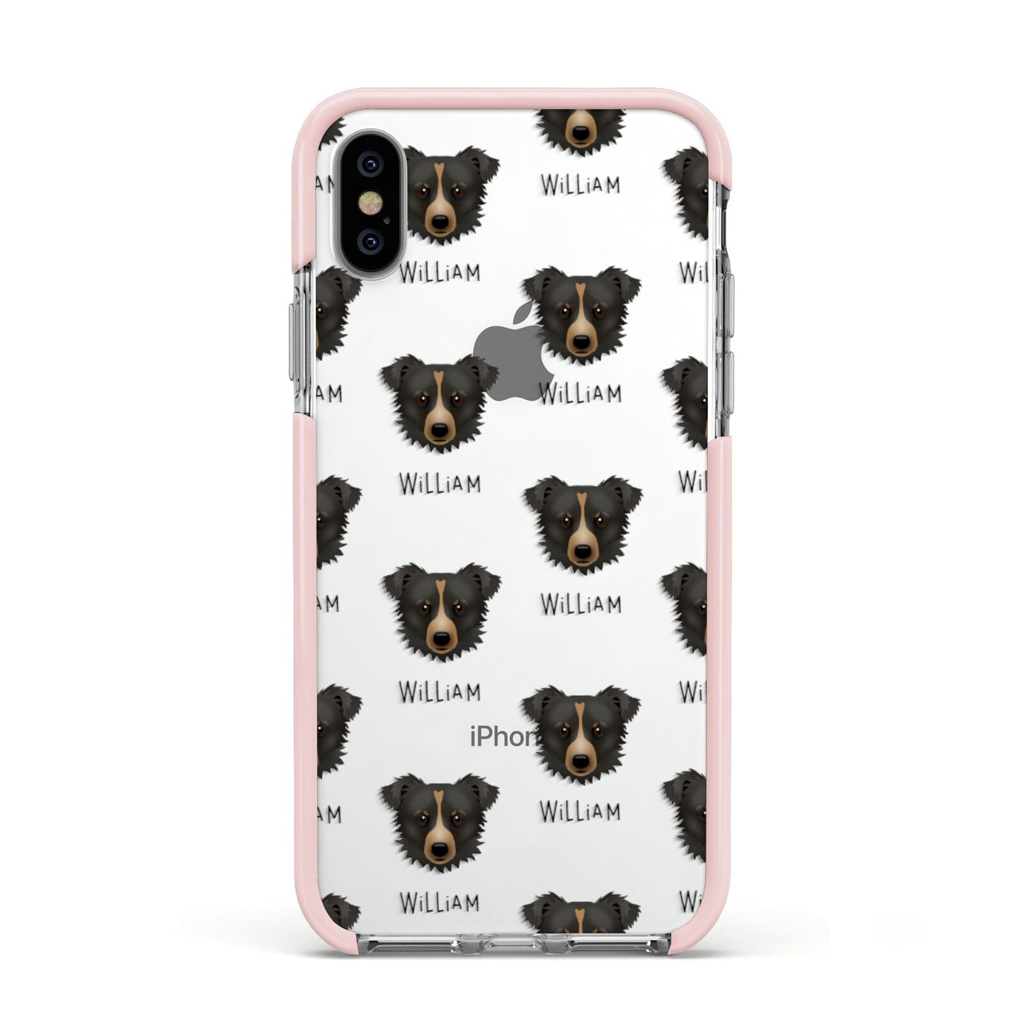 Kokoni Icon with Name Apple iPhone Xs Impact Case Pink Edge on Silver Phone