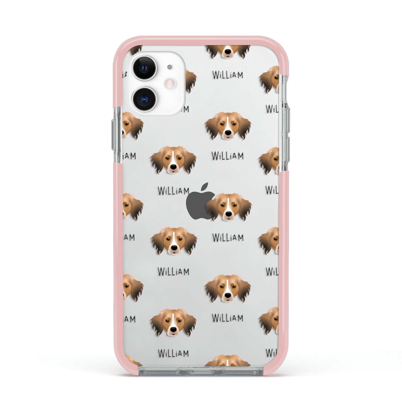 Kooikerhondje Icon with Name Apple iPhone 11 in White with Pink Impact Case