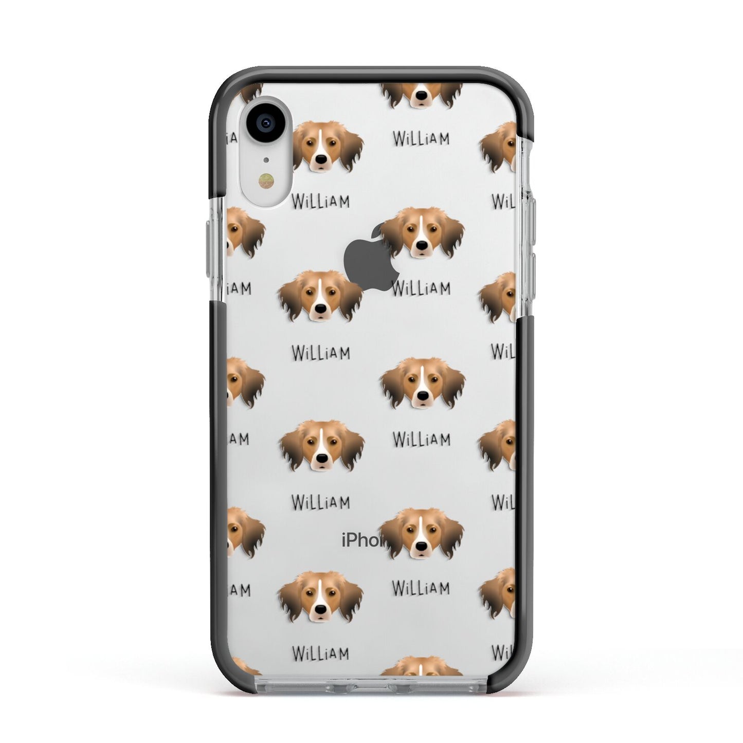 Kooikerhondje Icon with Name Apple iPhone XR Impact Case Black Edge on Silver Phone