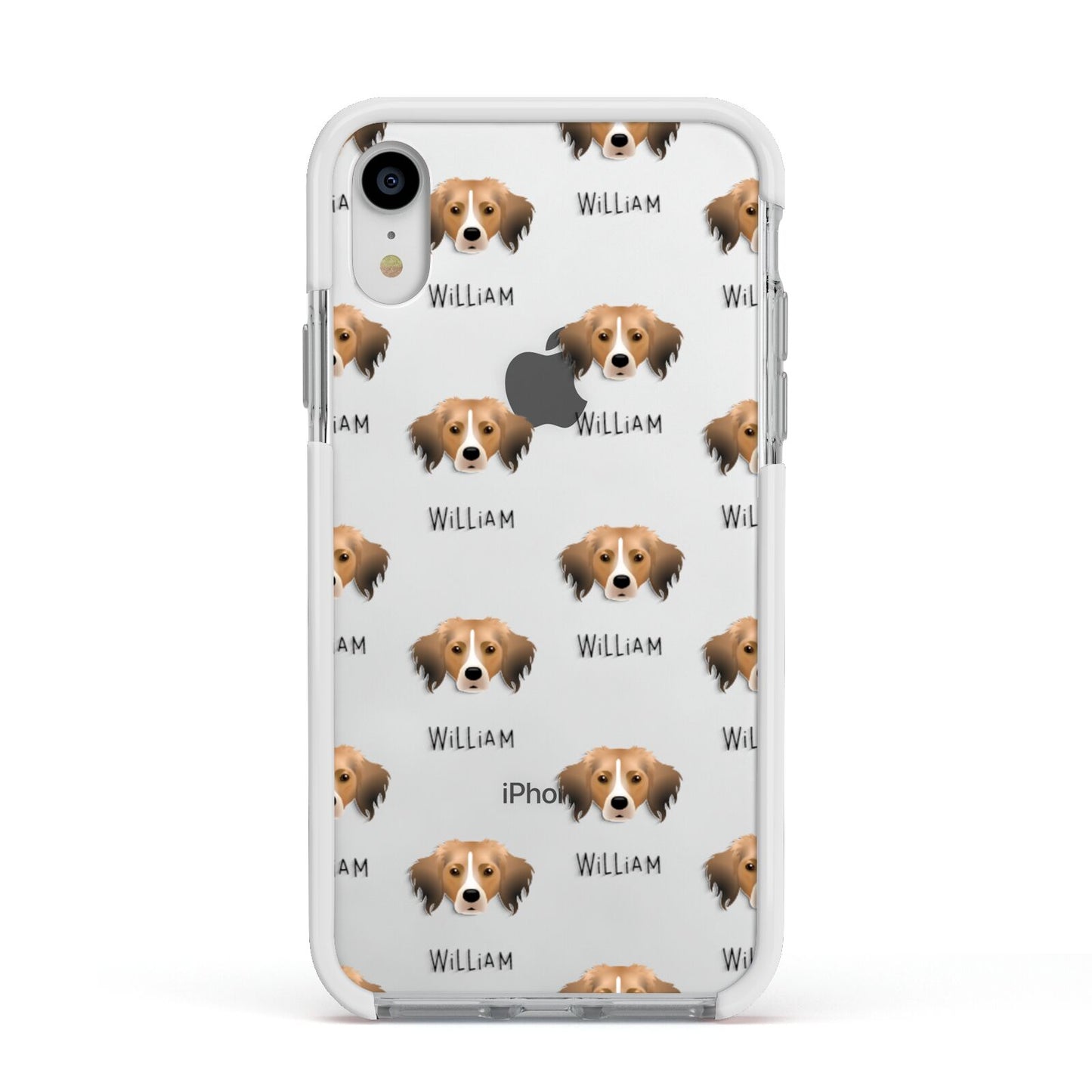 Kooikerhondje Icon with Name Apple iPhone XR Impact Case White Edge on Silver Phone