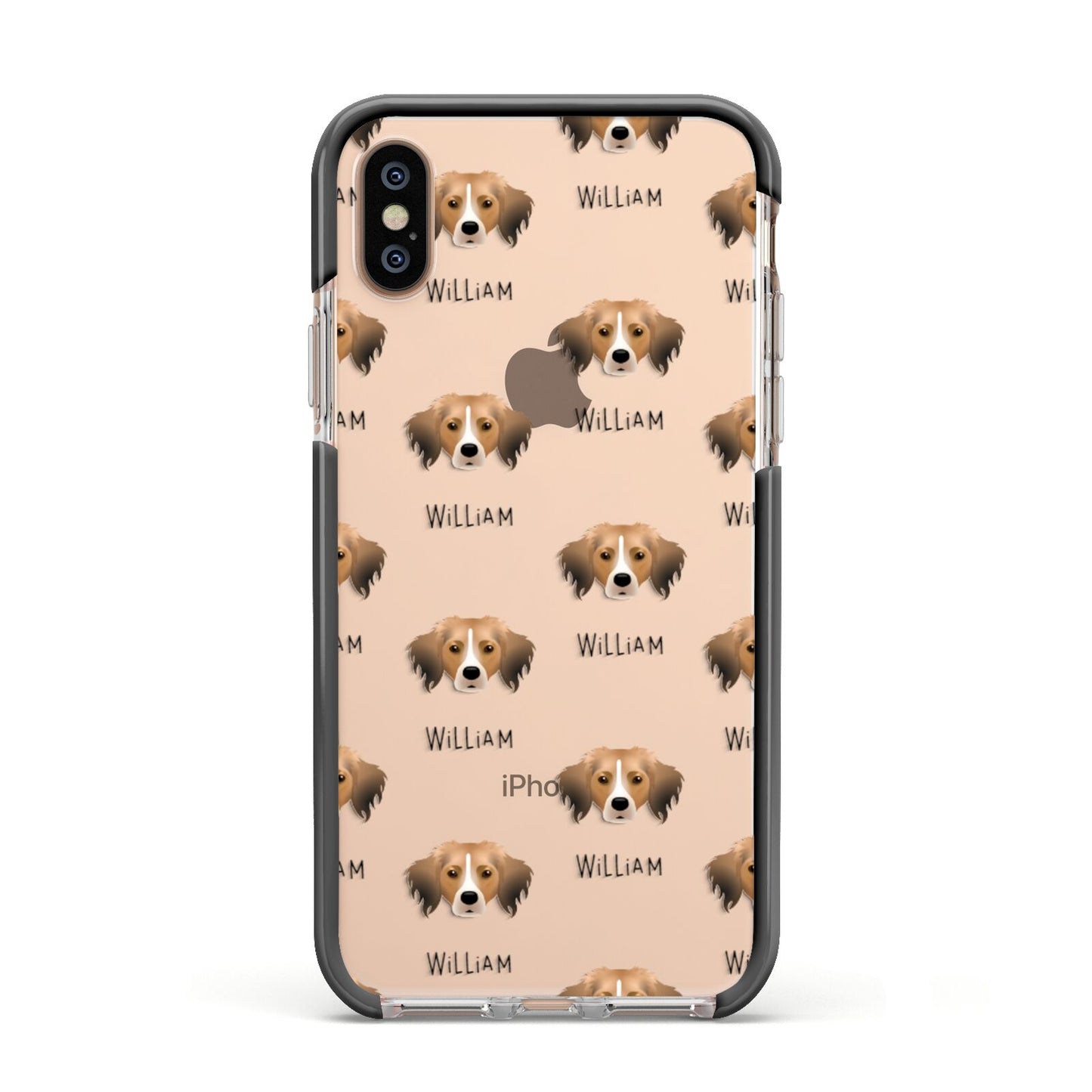 Kooikerhondje Icon with Name Apple iPhone Xs Impact Case Black Edge on Gold Phone