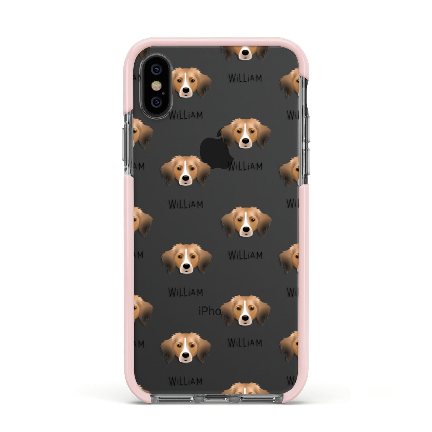 Kooikerhondje Icon with Name Apple iPhone Xs Impact Case Pink Edge on Black Phone