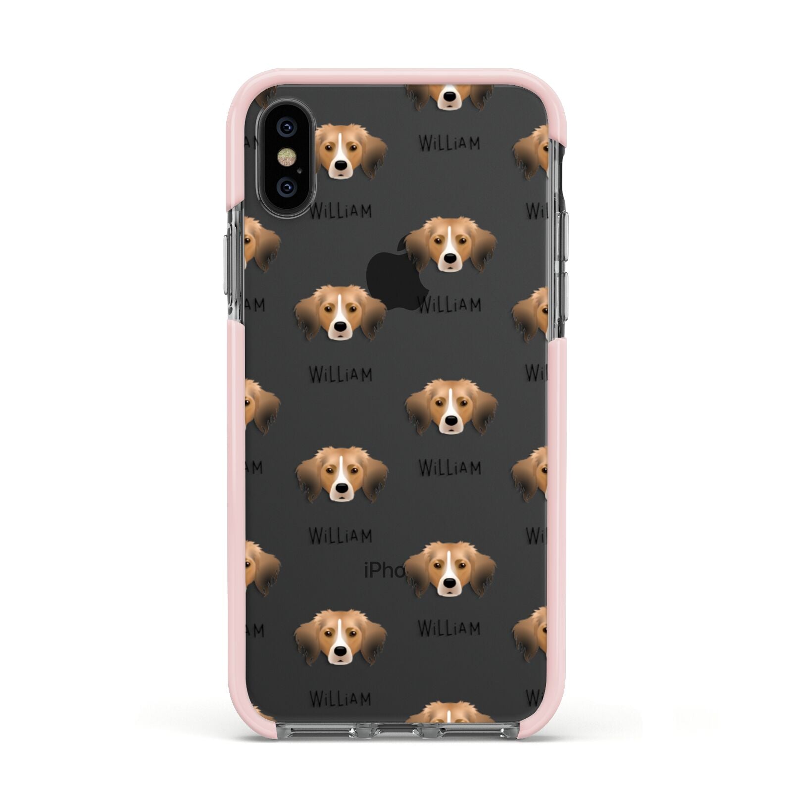 Kooikerhondje Icon with Name Apple iPhone Xs Impact Case Pink Edge on Black Phone