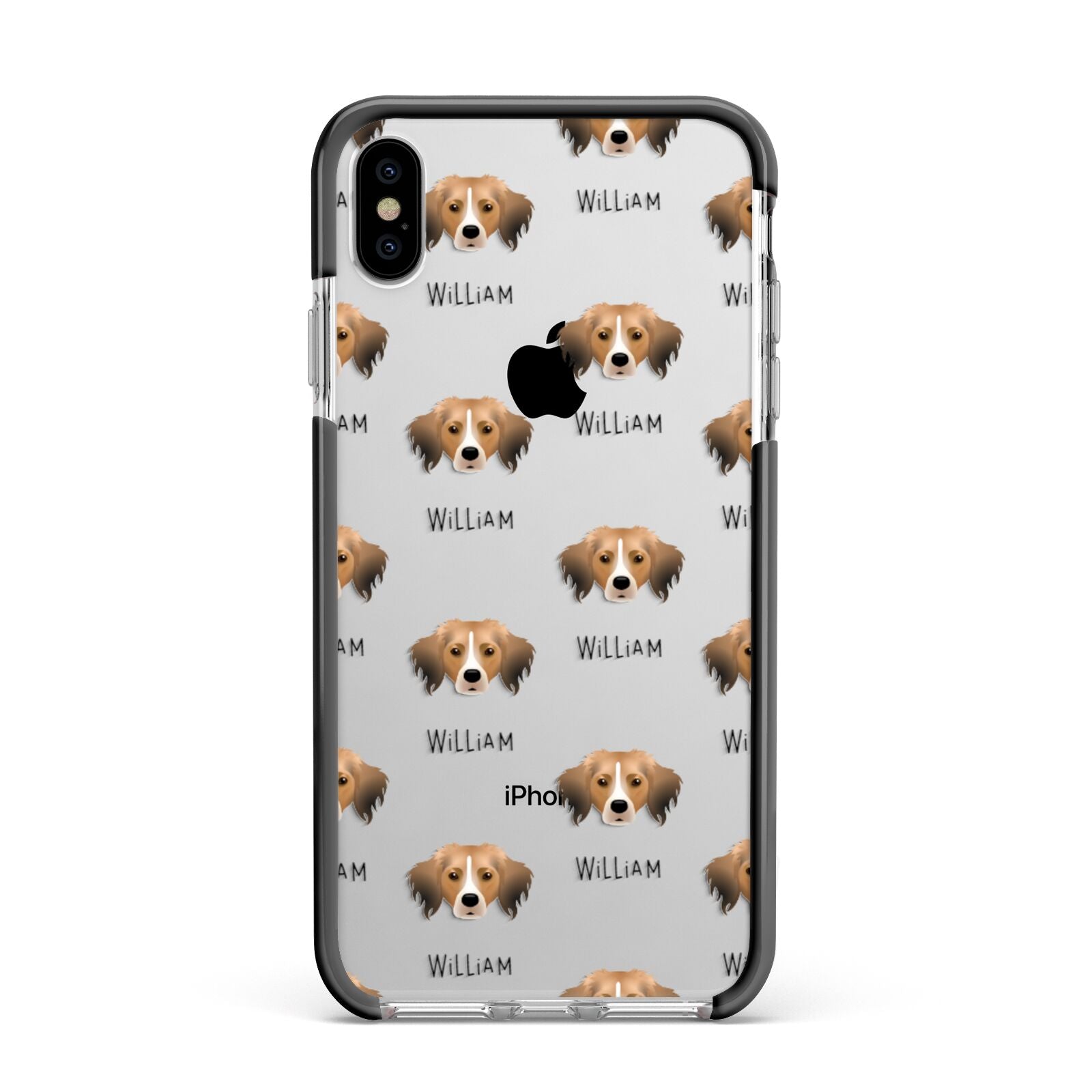 Kooikerhondje Icon with Name Apple iPhone Xs Max Impact Case Black Edge on Silver Phone