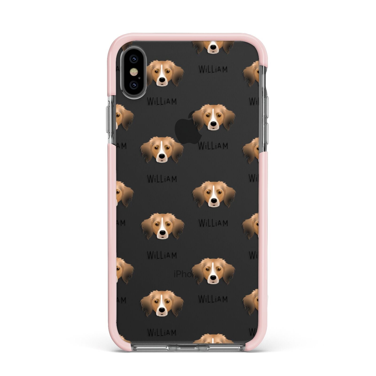 Kooikerhondje Icon with Name Apple iPhone Xs Max Impact Case Pink Edge on Black Phone