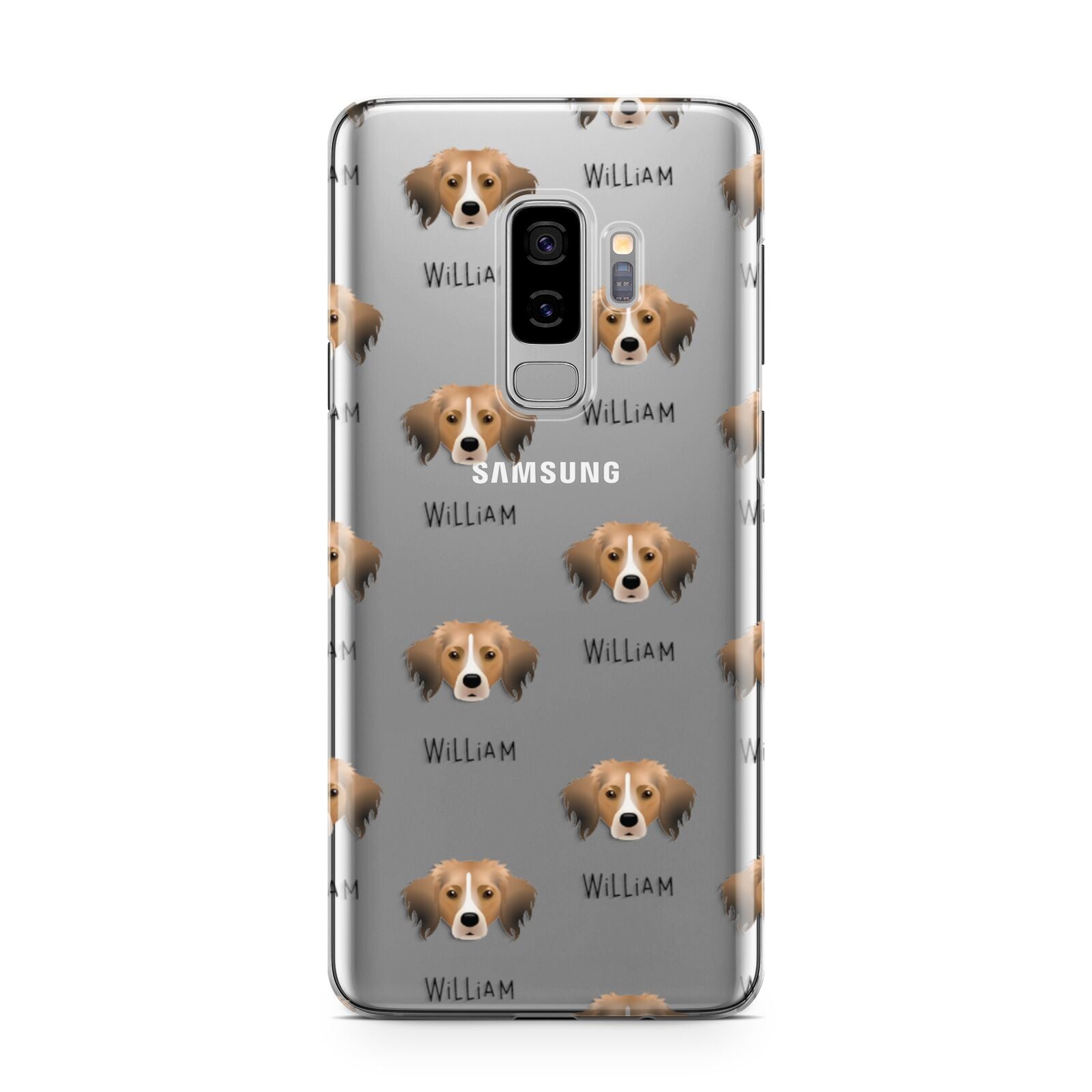 Kooikerhondje Icon with Name Samsung Galaxy S9 Plus Case on Silver phone